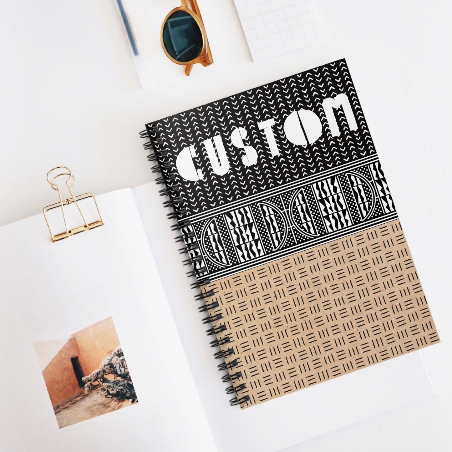 Custom Personalized Mixed Mudcloth and Ndop - Front Cover Spiral Notebook - Ruled Line