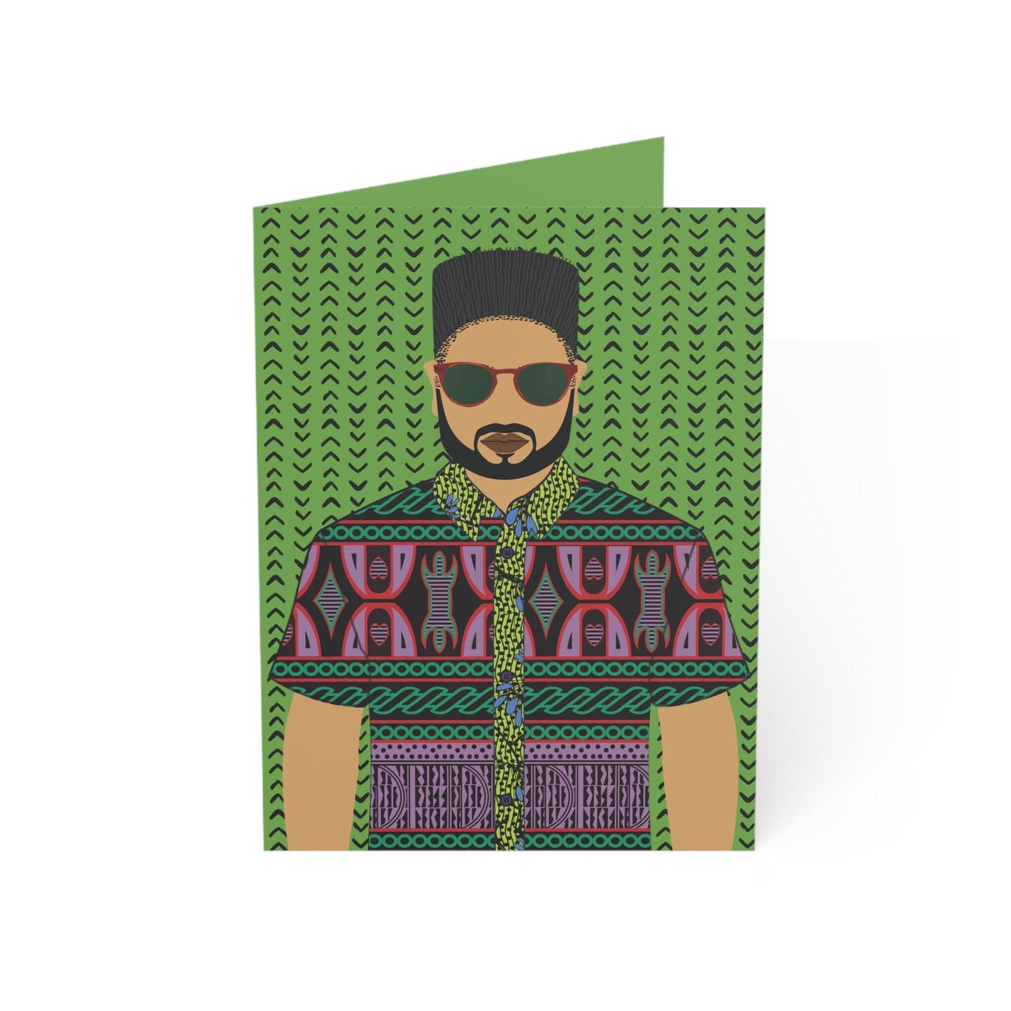 Phillipe(Sand) in Purple Toghu on Green Mudcloth - African Greeting Cards (1pc, 10pc)