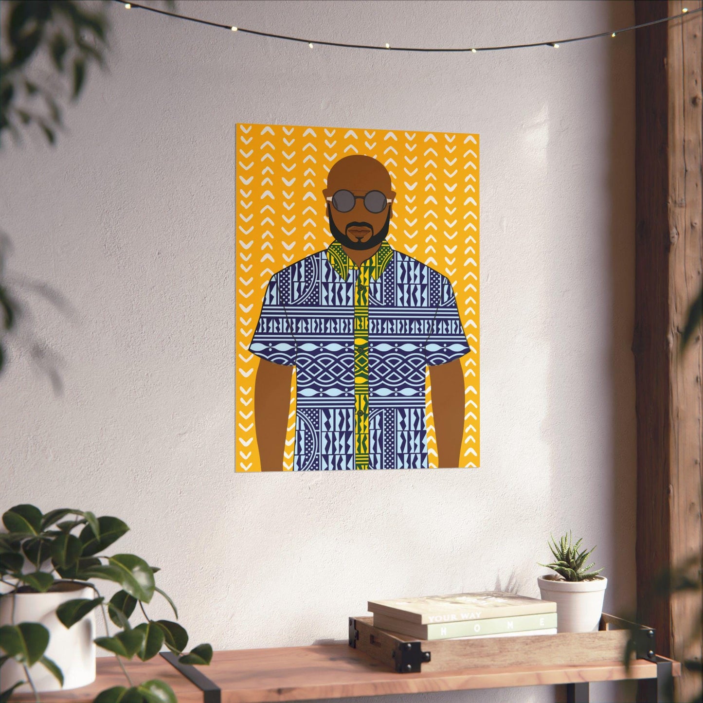 Le Monsieur in Blue Ndop on Yellow Premium Matte Vertical Posters