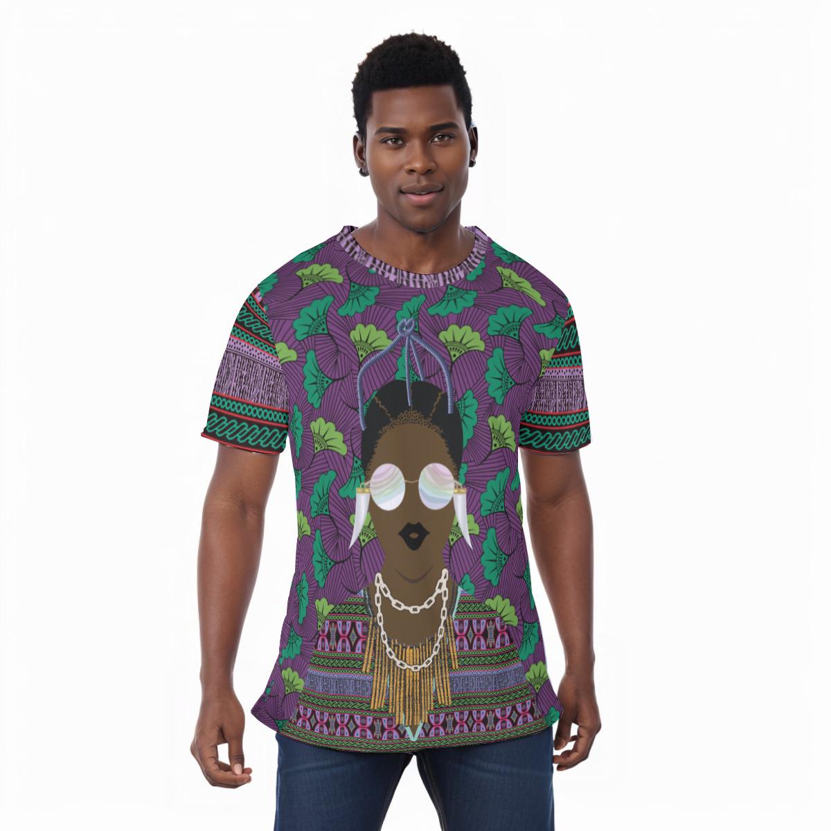Purple Floral Ankara Print Athletic Mesh T-Shirt, Athletic Eyebird Fabric T-shirt