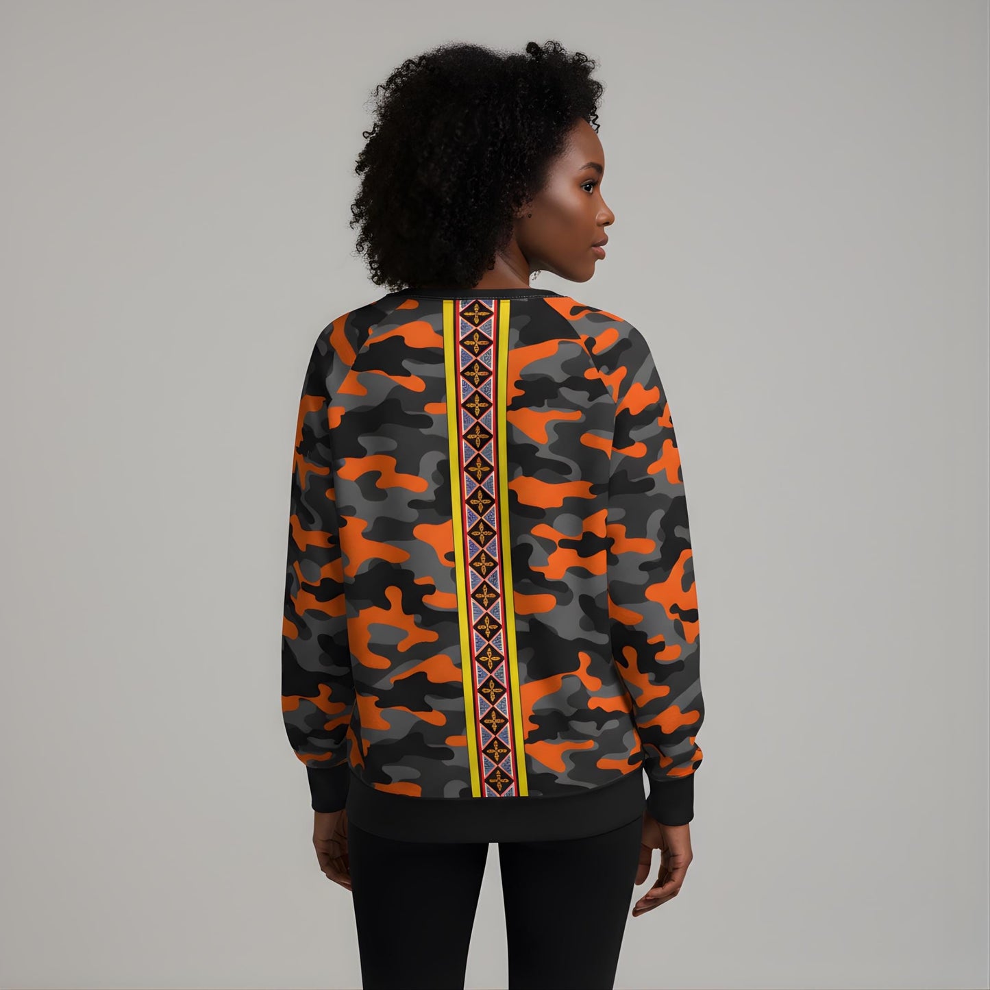 Spiky Bamenda Hat on Camo All-Over Print Women's Raglan Sleeve Sweatshirt