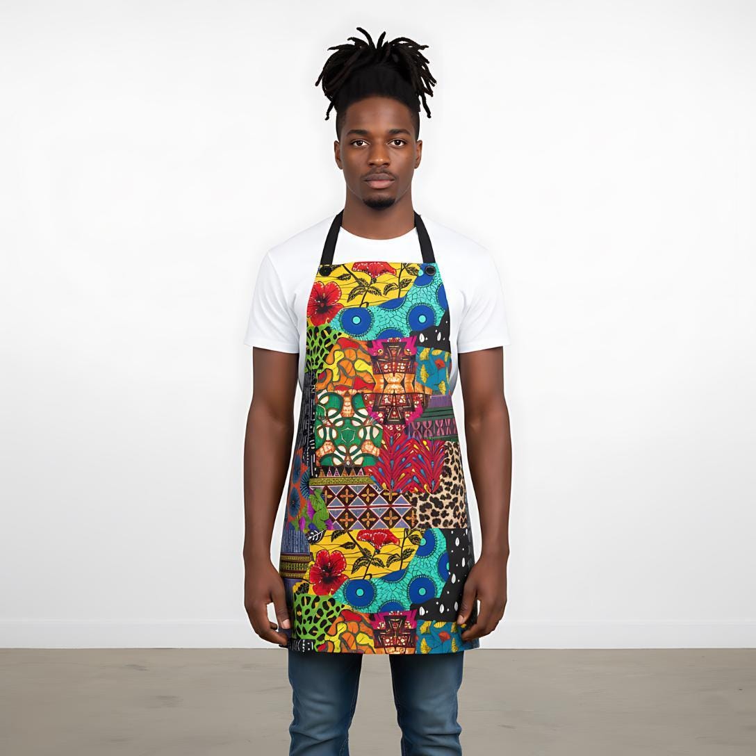 Ankara Quilt Print Apron – Colorful Retro Kitchen Apron
