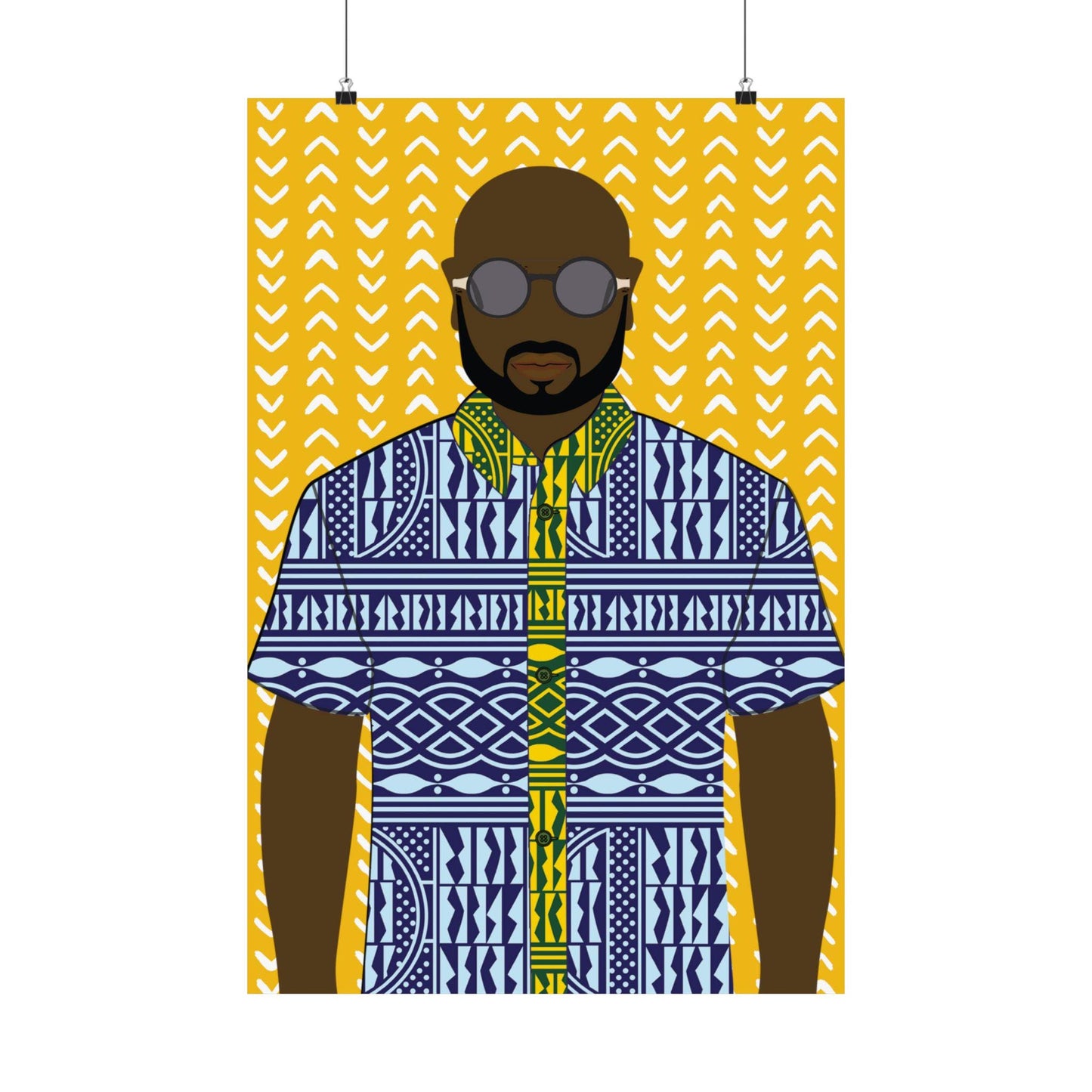 Le Monsieur in Blue Ndop on Yellow Premium Matte Vertical Posters