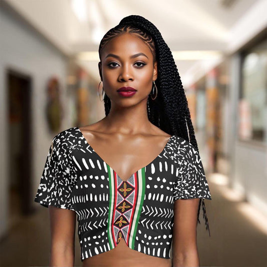 Mudcloth Print Crop Top: African Toghu Stripe, Stretchy Festival Top, Ready to Ship