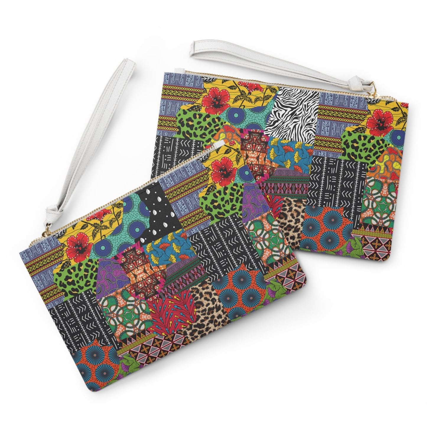 Ankara Print Vegan Leather Wristlet Clutch: African Patchwork Loop Handle