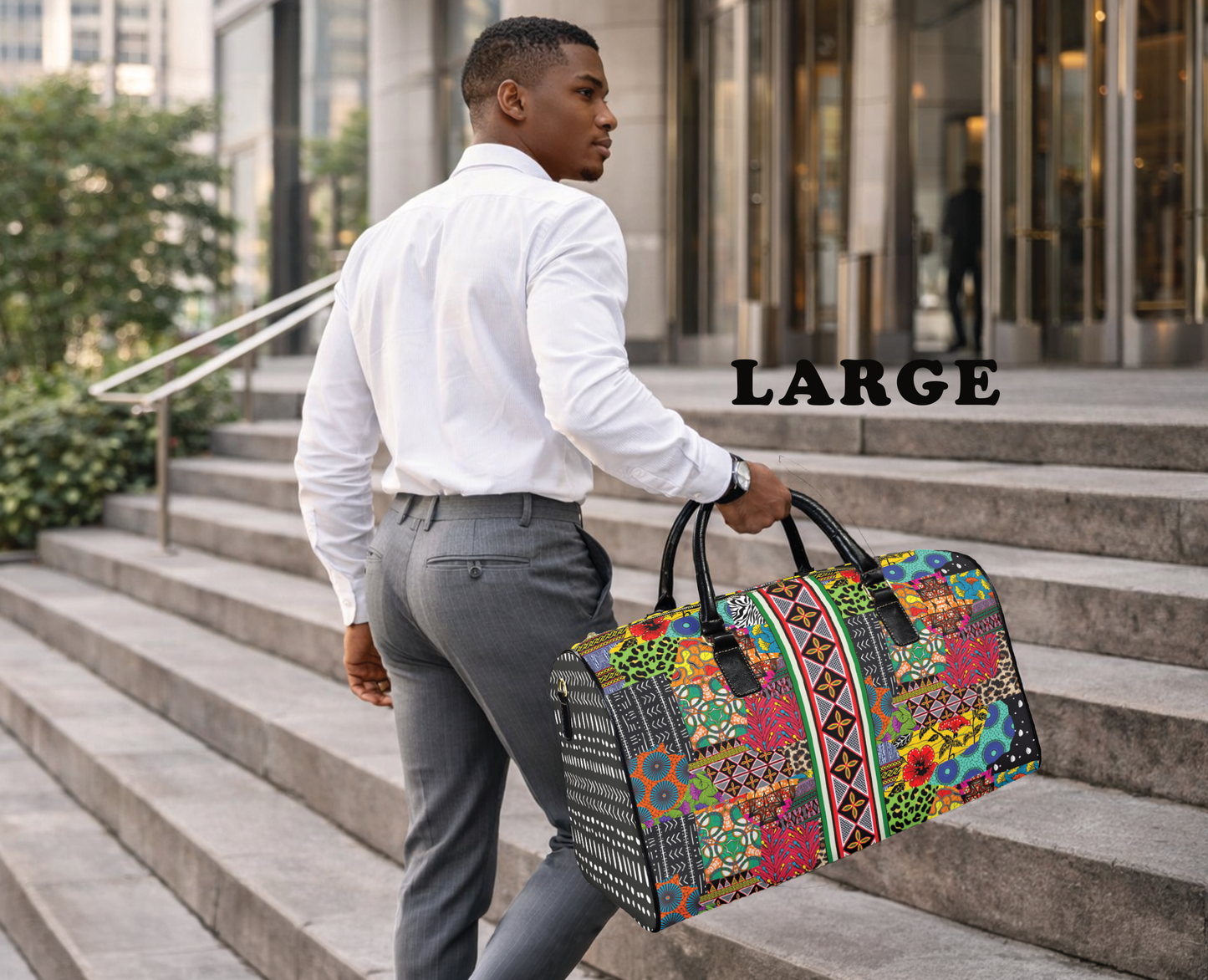 NEW Vegan Leather Ankara and Toghu Print Travel Bag, two-sided design