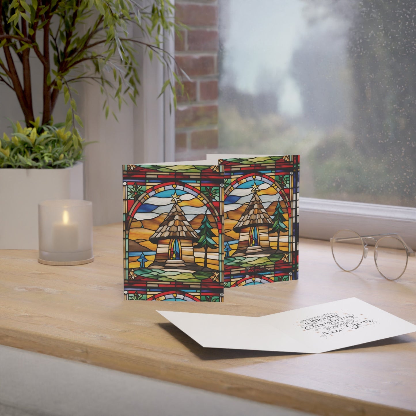 Stained Glass African Christmas African Hut Greeting Cards (1, 10pcs)