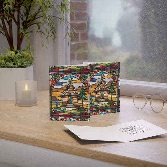 Stained Glass African Christmas African Hut Greeting Cards (1, 10pcs)
