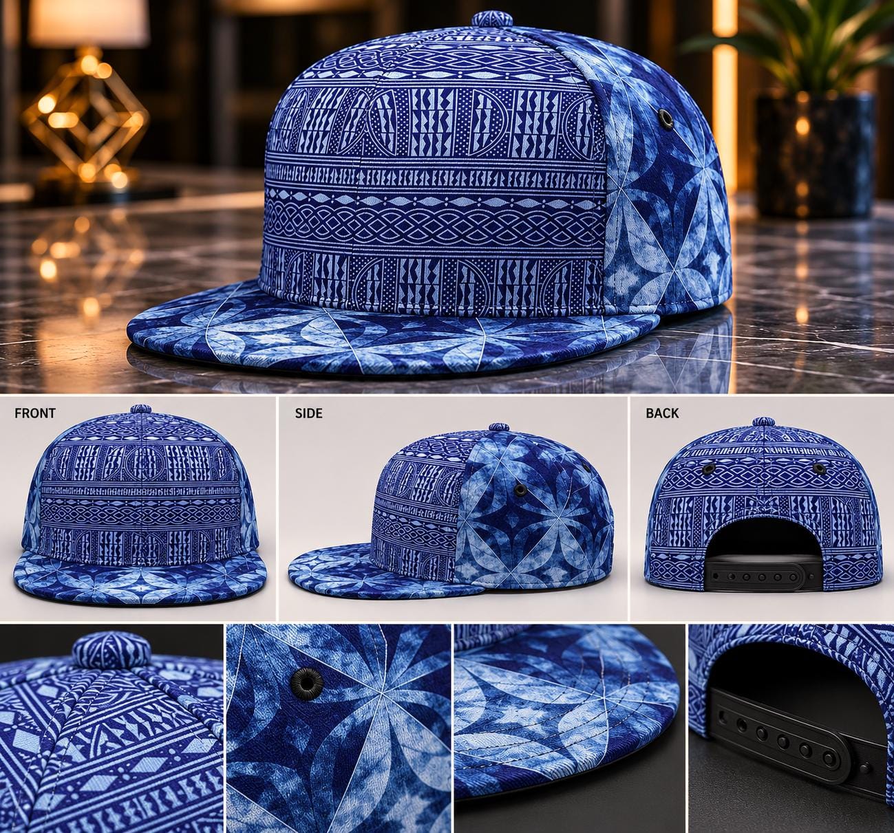 Adjustable Ndop Tie Dye Print Snapback Hat, African Baseball Cap