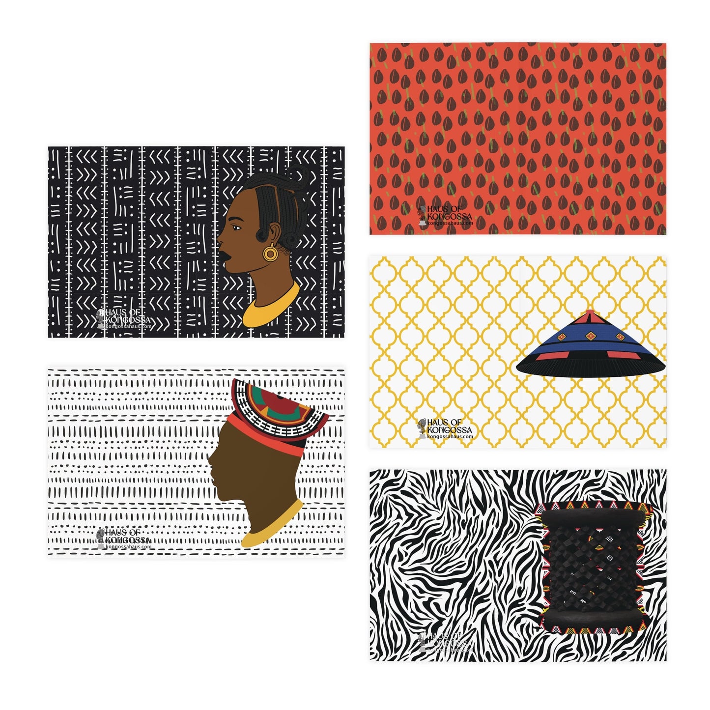 African Art Greeting Cards 5-Pack: Handmade Blank Note Cards