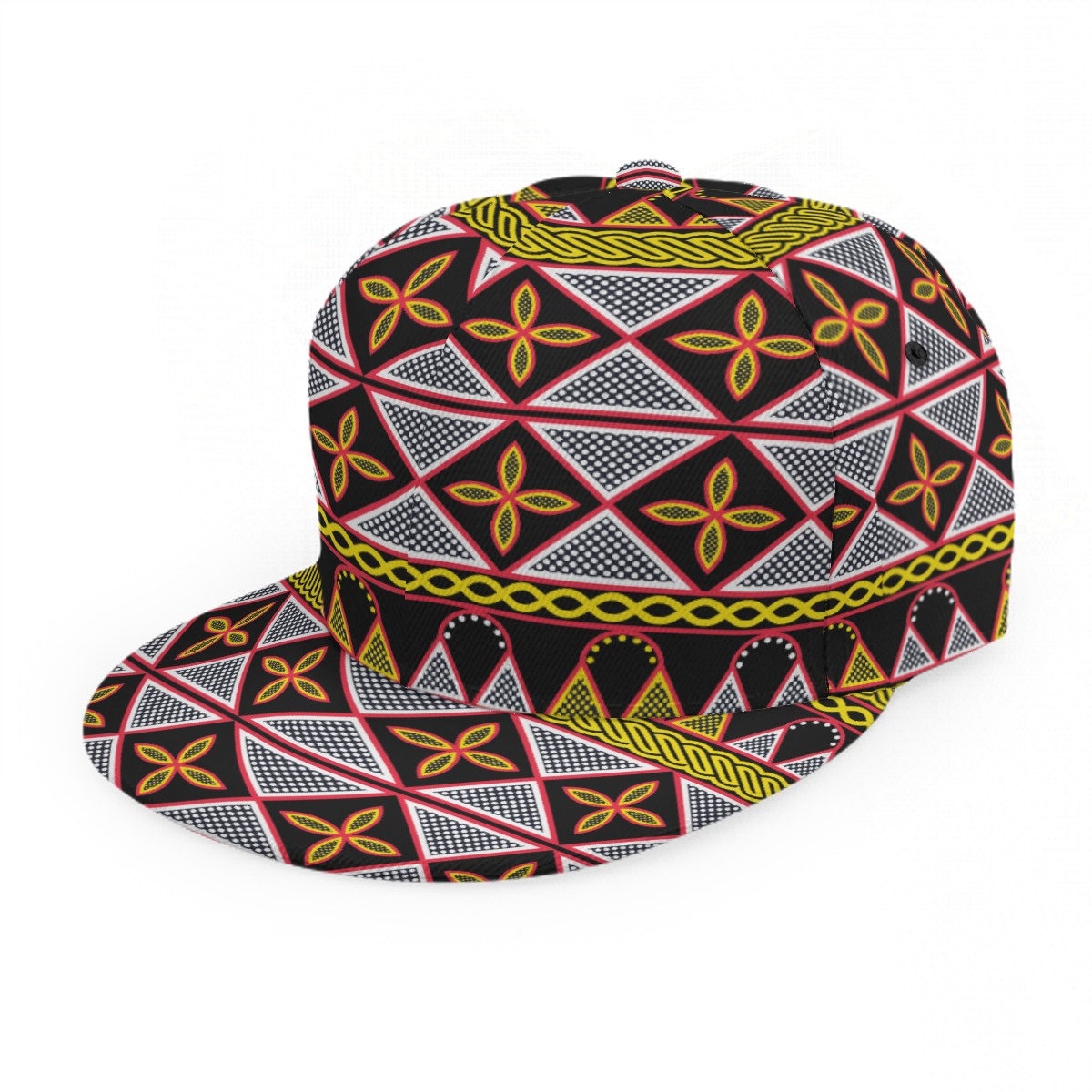 Yellow Toghu Baseball Cap: African Print Flat Brim Snapback, Ready to Ship