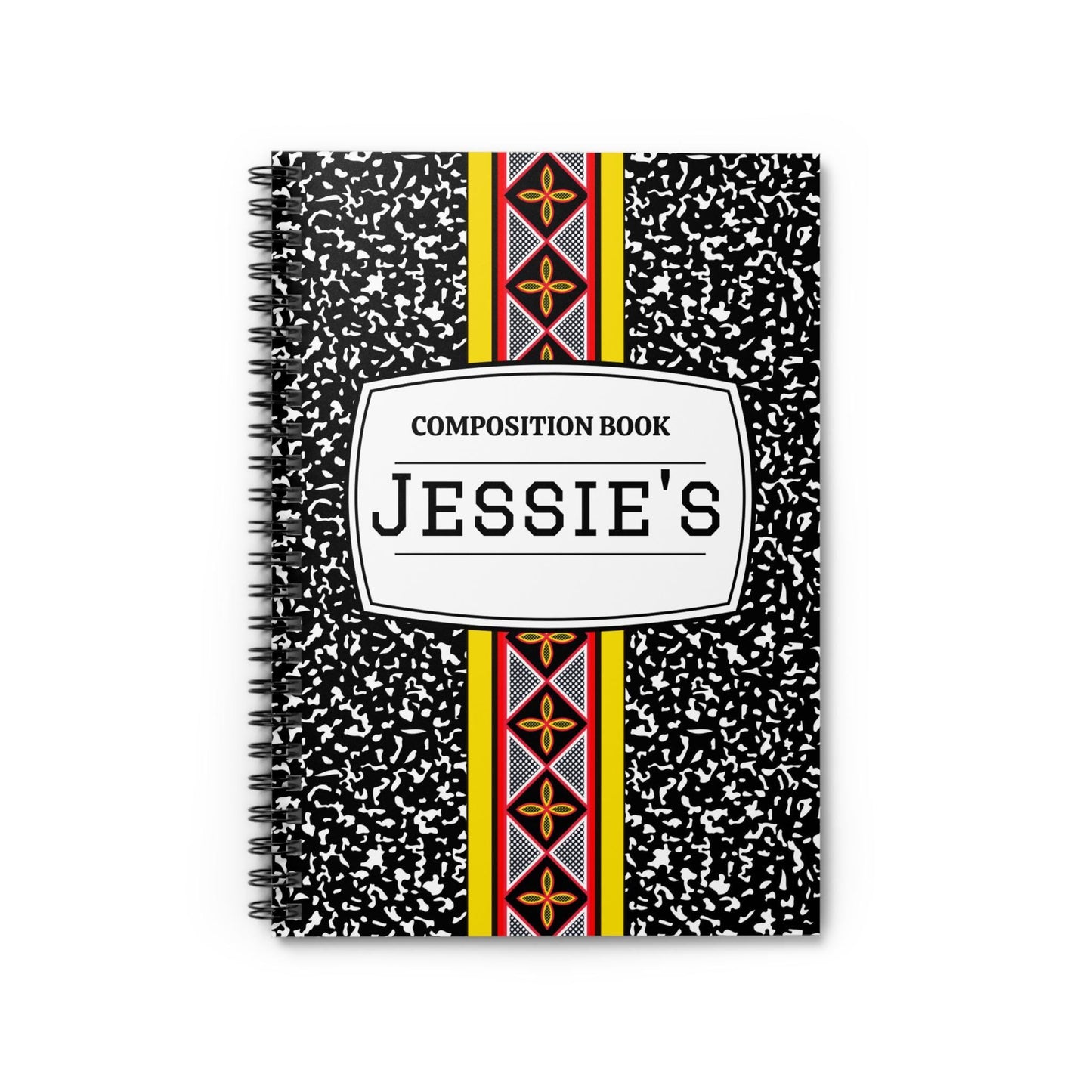 Custom Personalized Composition Book with Toghu Stripe - Front Cover Spiral Notebook - Ruled Line