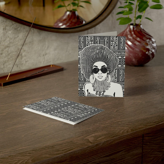 Black Ndop Fabric Greeting Card: Madame Headtie Art