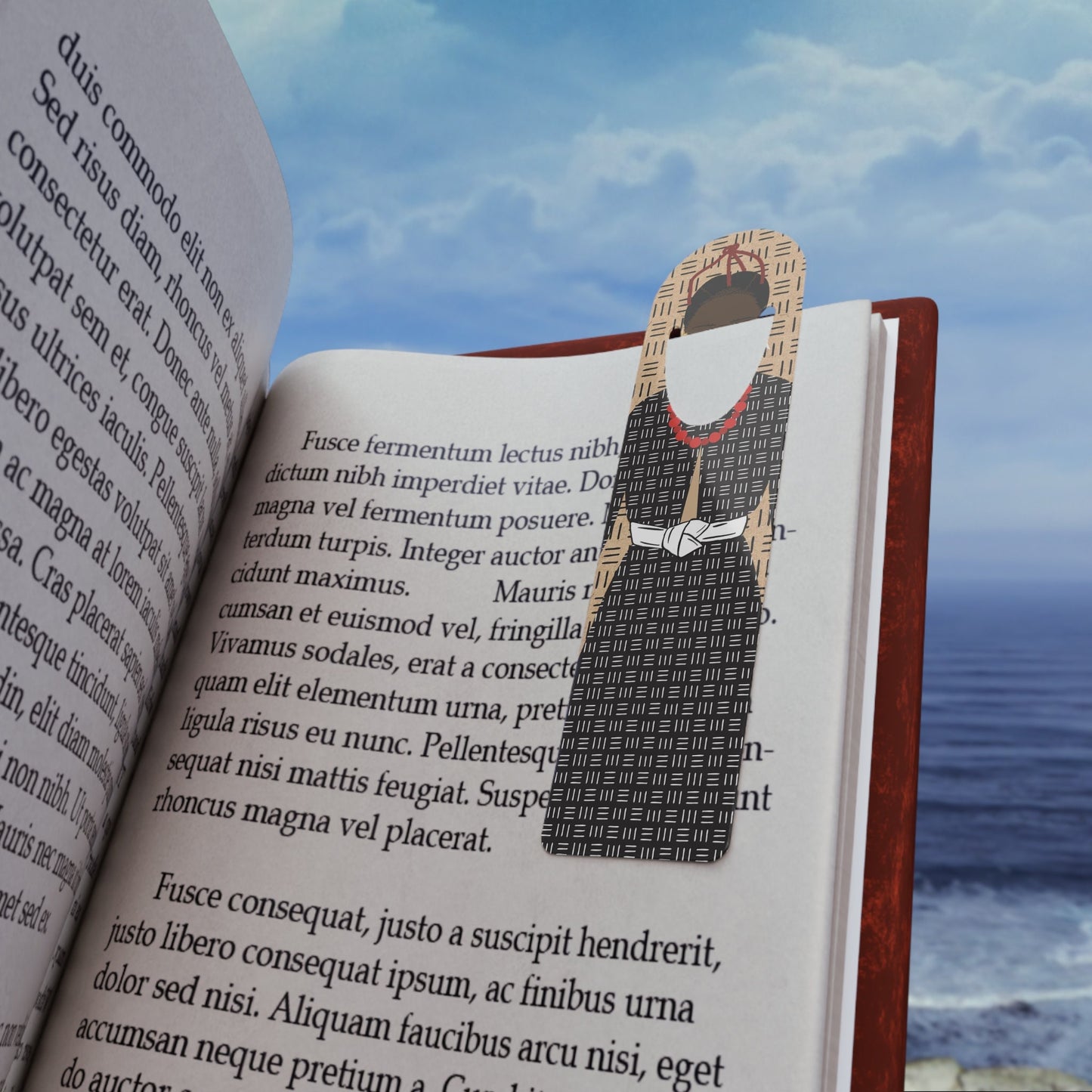 African Bookmark with Maasai Queen Design, Cork Mudcloth and Threaded Hair, Cultural Reading Gift