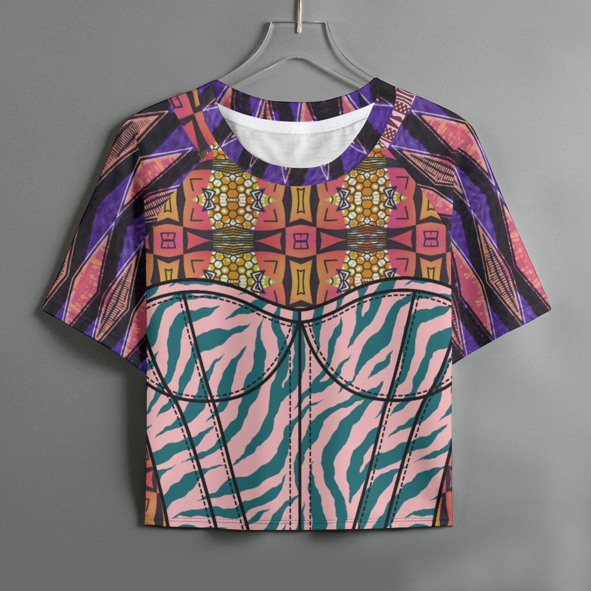 Pink Zebra Ankara Crop Top: Women's Raglan Sleeve Shirt