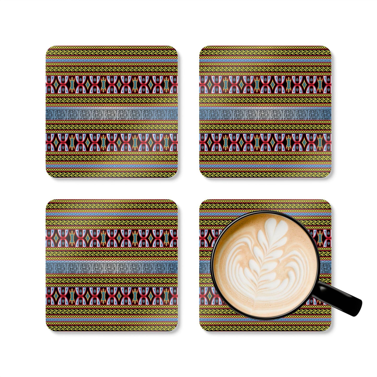 African Print Coasters, Corkwood Coaster Sets, Glossy MDF Set, 3 Designs Available,  Perfect Gift for Mother's Day