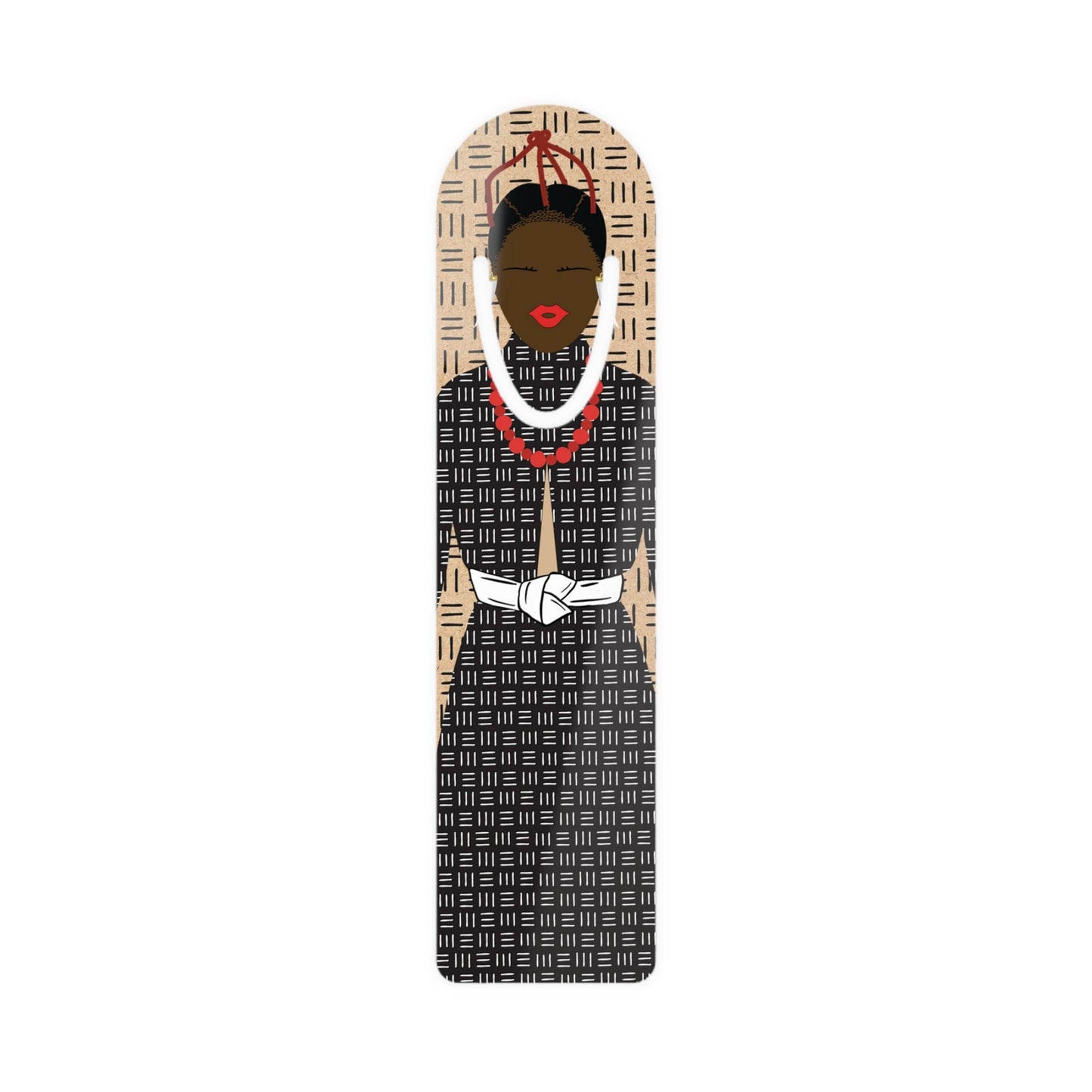 African Bookmark with Maasai Queen Design, Cork Mudcloth and Threaded Hair, Cultural Reading Gift