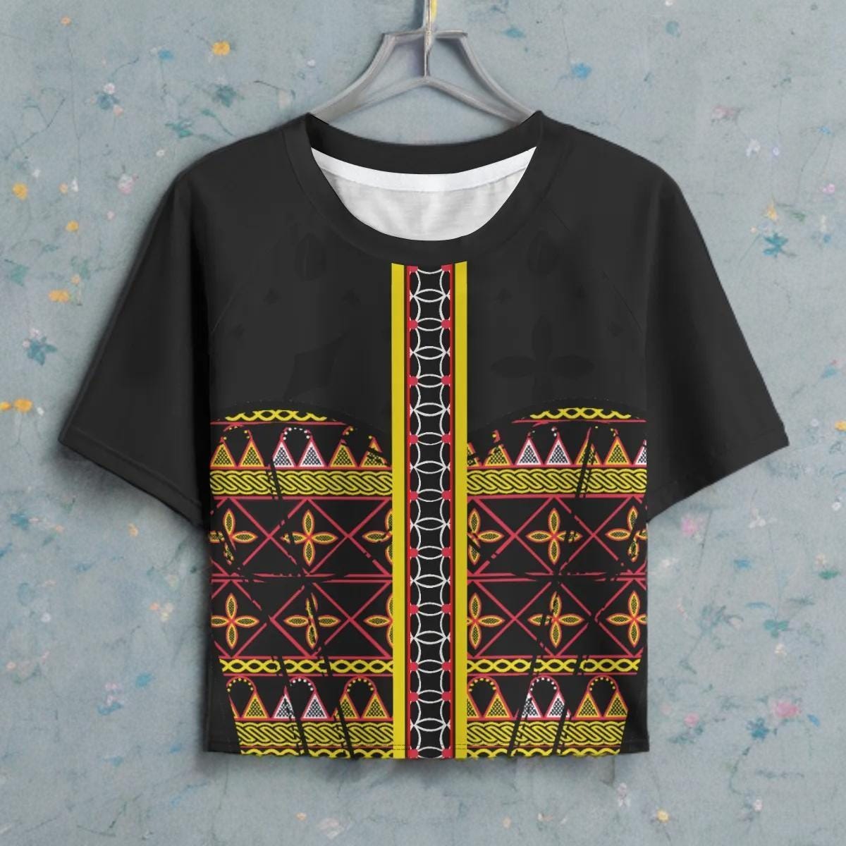 Women's Toghu Crop Top: African Print, Raglan Sleeve