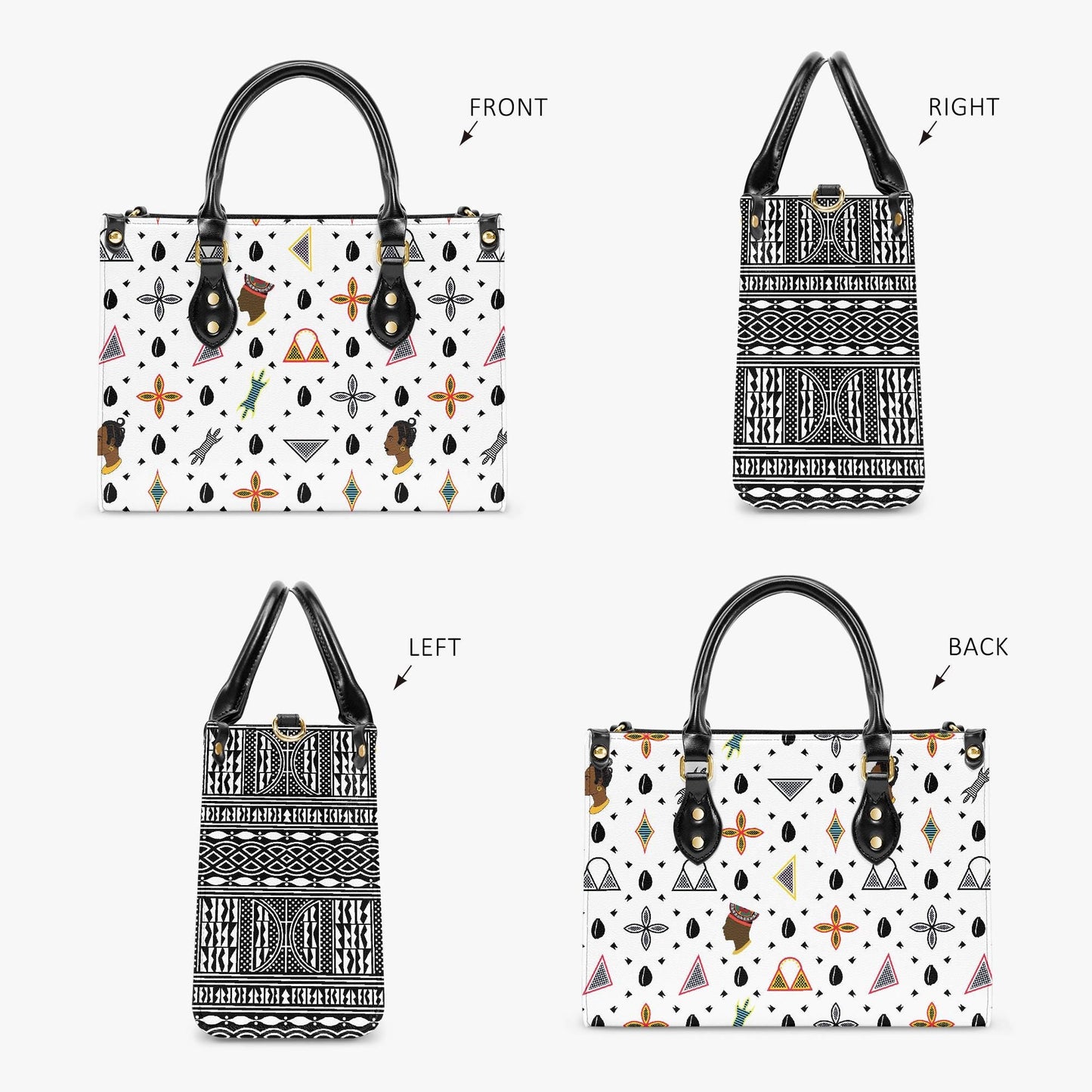 African Vegan Leather Tote Bag: Toghu Print, Cowrie Shells