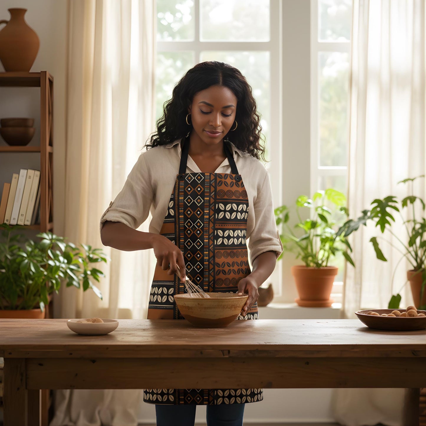Mudcloth Print Apron, African Kitchen Gardening Apron, Retro Cooking Style Polyester