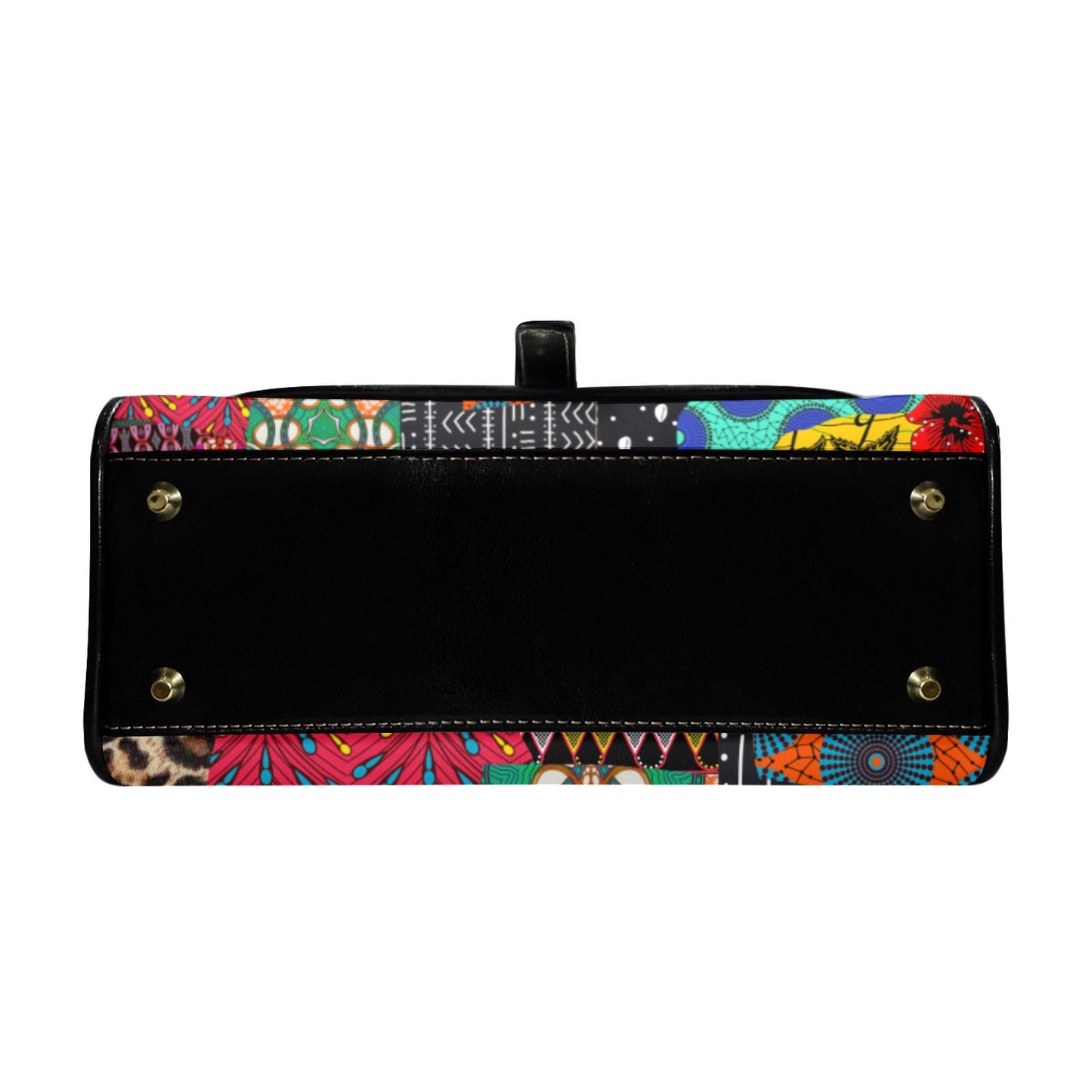 Ankara Print Vegan Leather Satchel Handbag: Black Flap Top, Long Strap, Ready to Ship