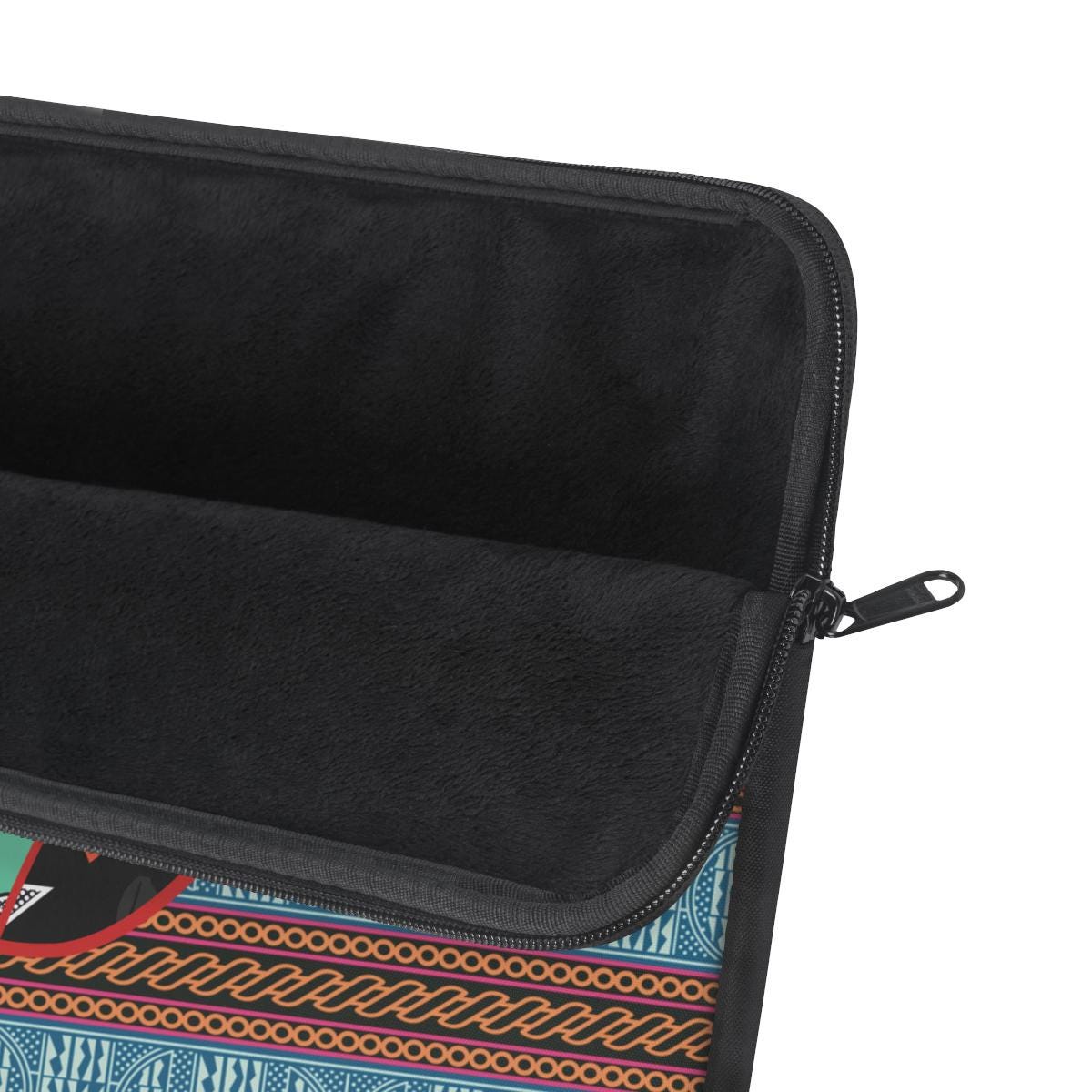a black case with a colorful pattern on it