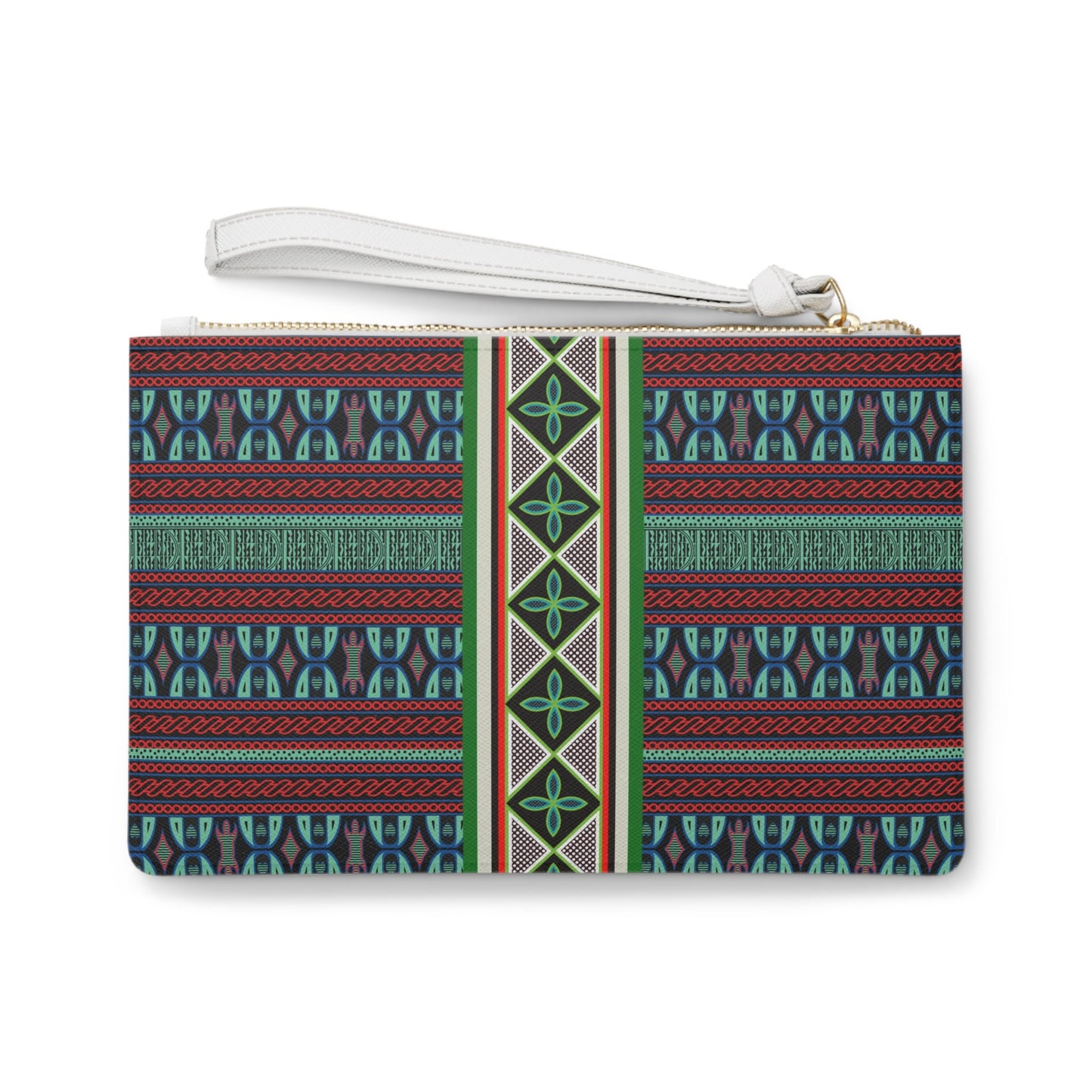 Aqua Red Toghu with Strip Wristlet Clutch Bag, Elegant Evening Accessory, Stylish Birthday Gift
