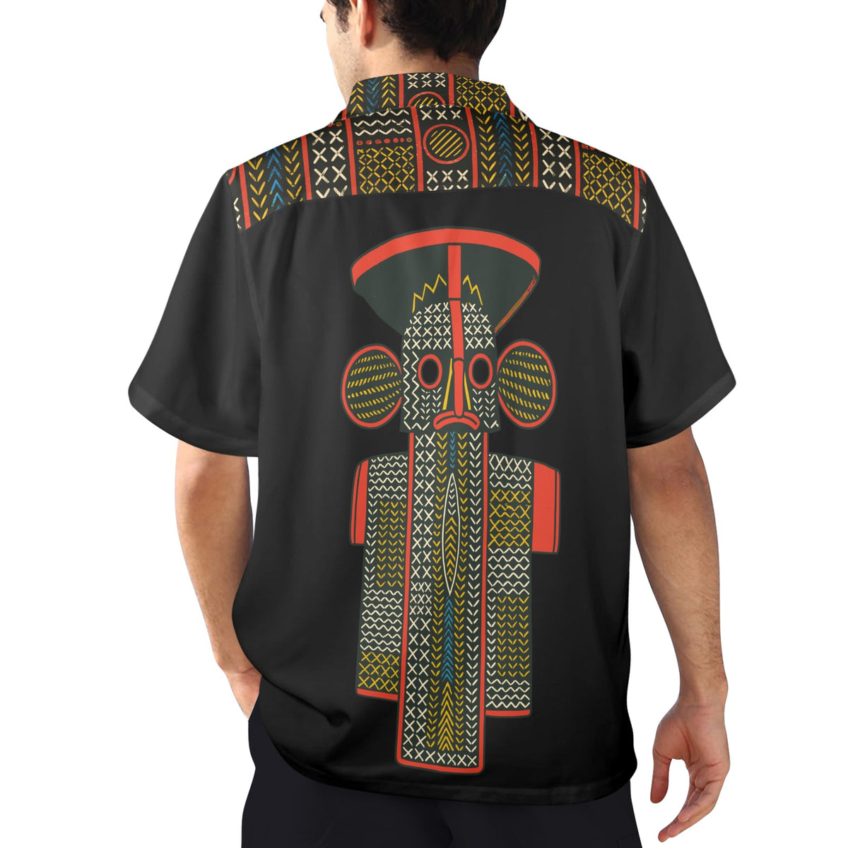 Bamileke Elephant Mask Ntoh Heritage Men's Hawaiian Shirt – African-Inspired Short Sleeve Button-Up