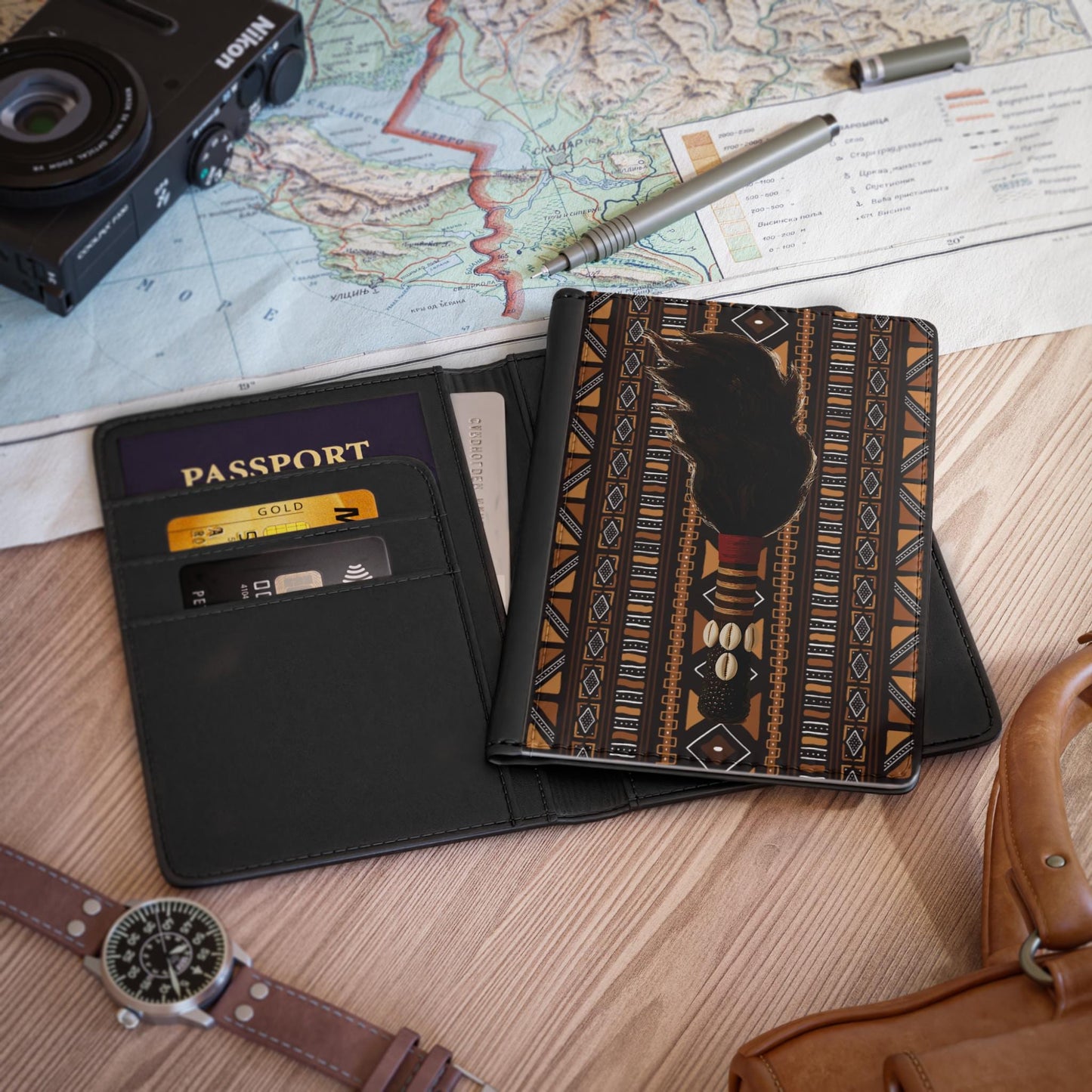 Mudcloth Print Passport Cover, African Inspired Travel Wallet