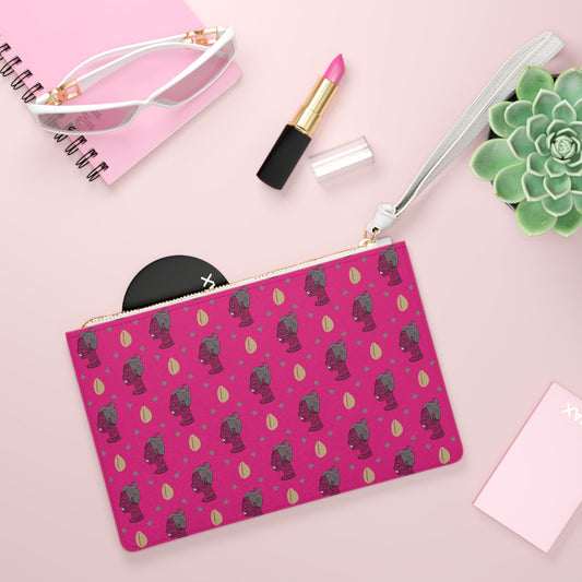 Pink Cowrie Vegan Leather Wristlet Clutch: Elegant Evening Bag