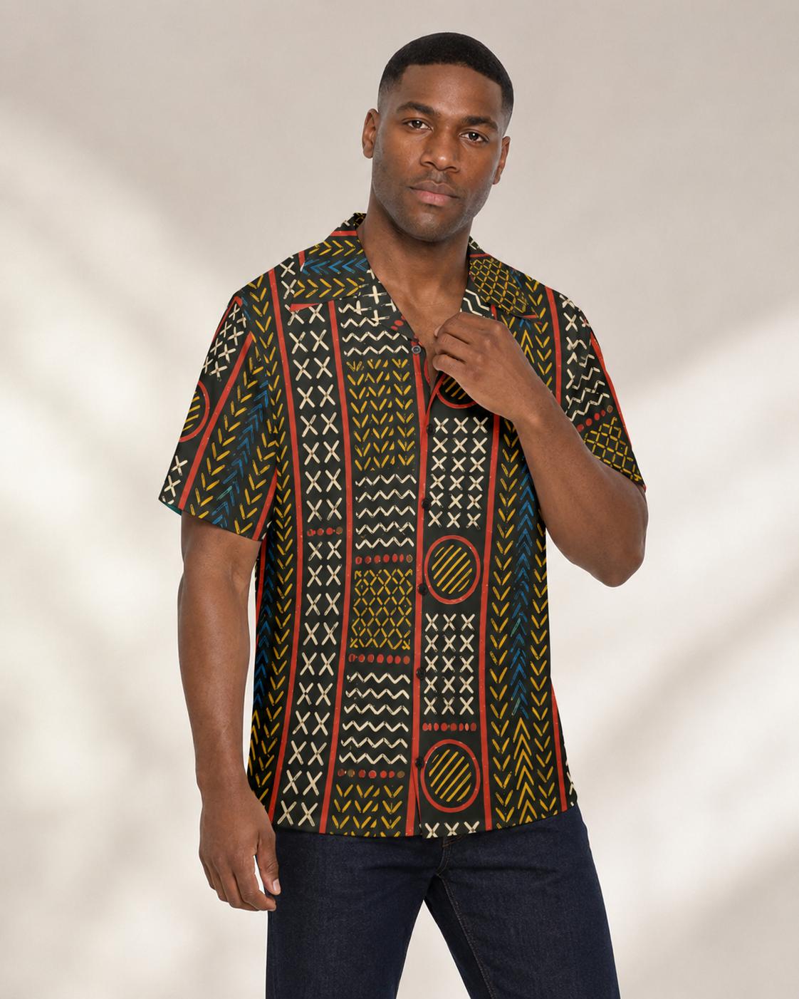 Ntoh Heritage Hawaiian Men's Shirt – Bamileke Elephant Mask Inspired Men's Button-Up