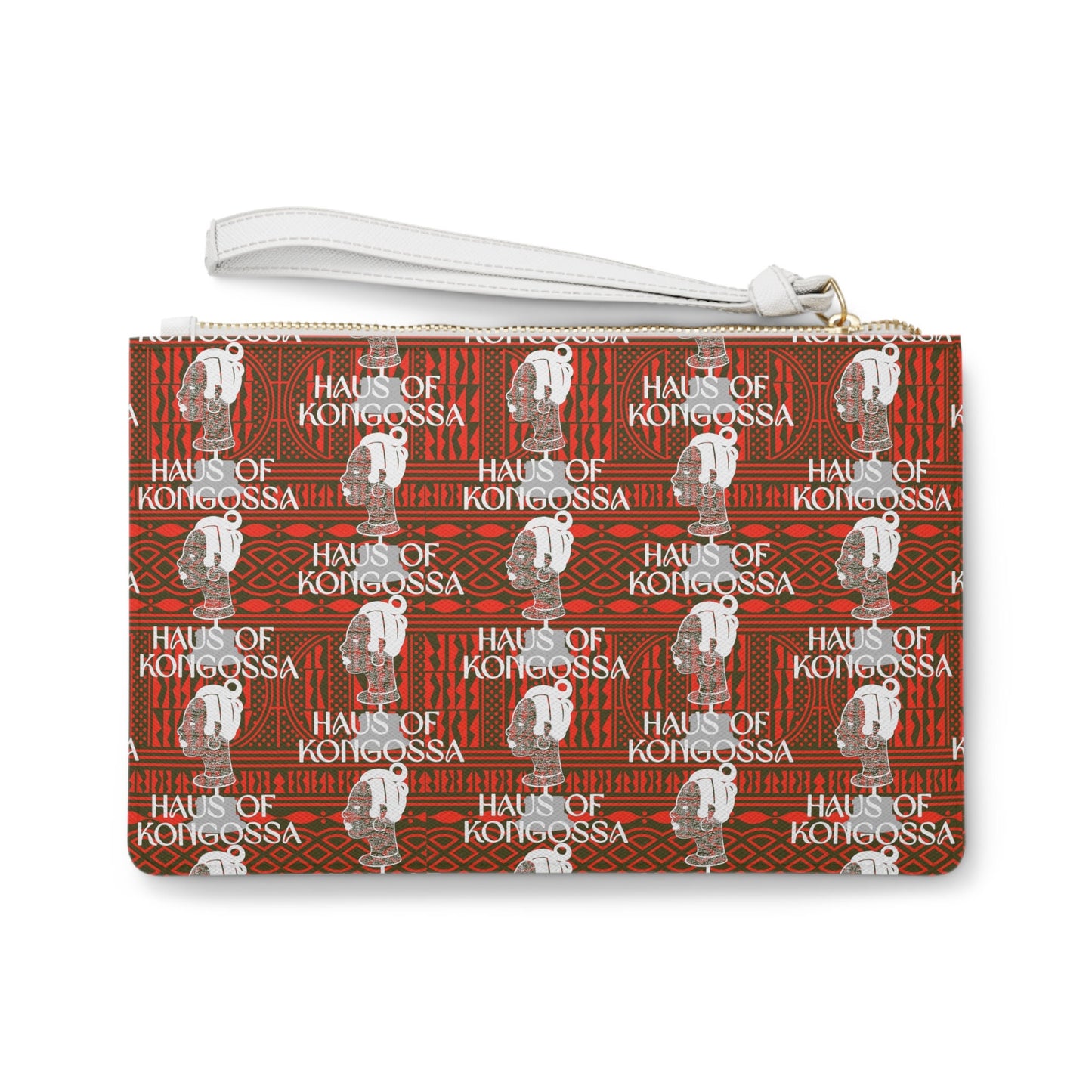 Vegan Leather Wristlet Clutch: Red Ndop African Print Evening Bag