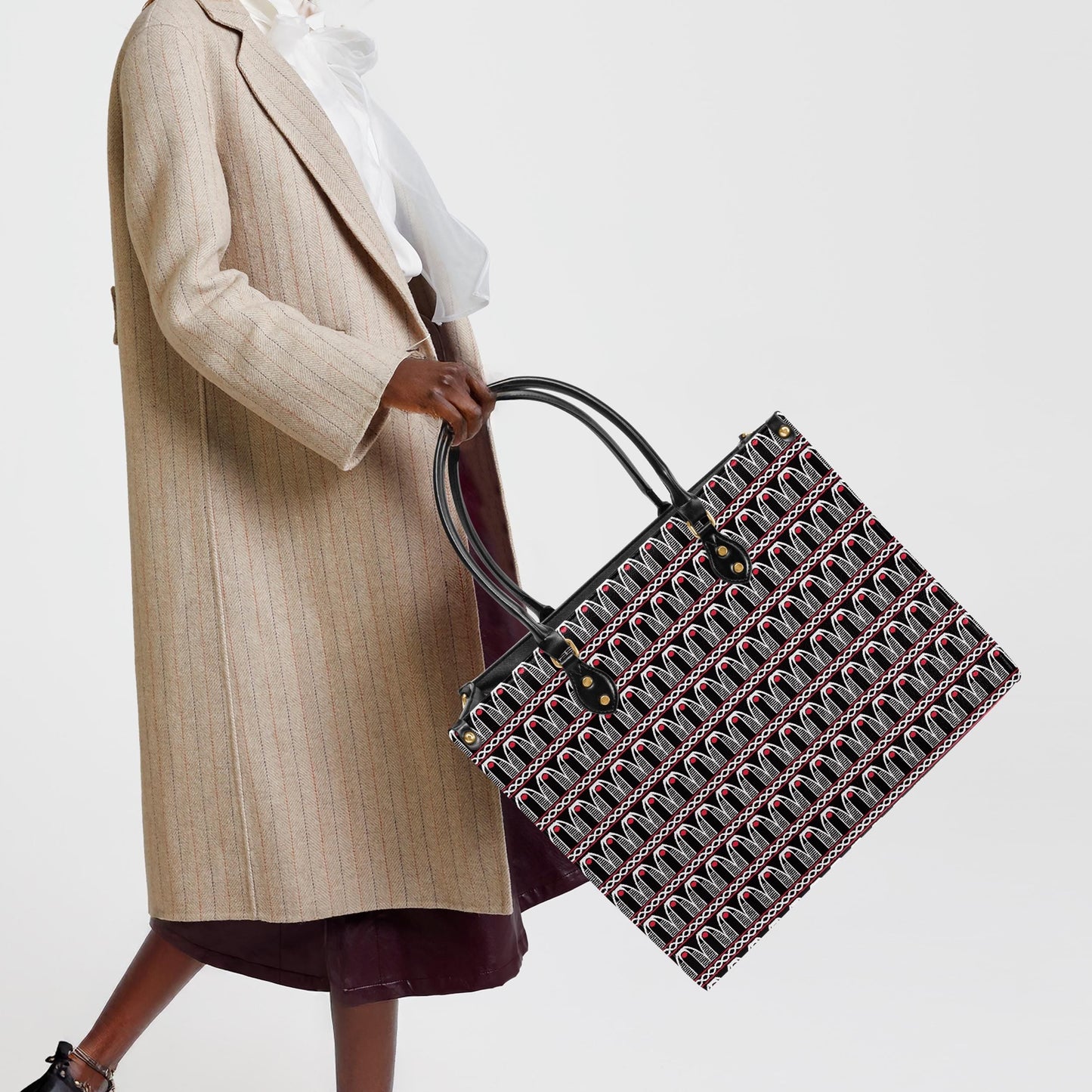 African Print Vegan Leather Tote Bag: Toghu and Ndop & BW Bells Design