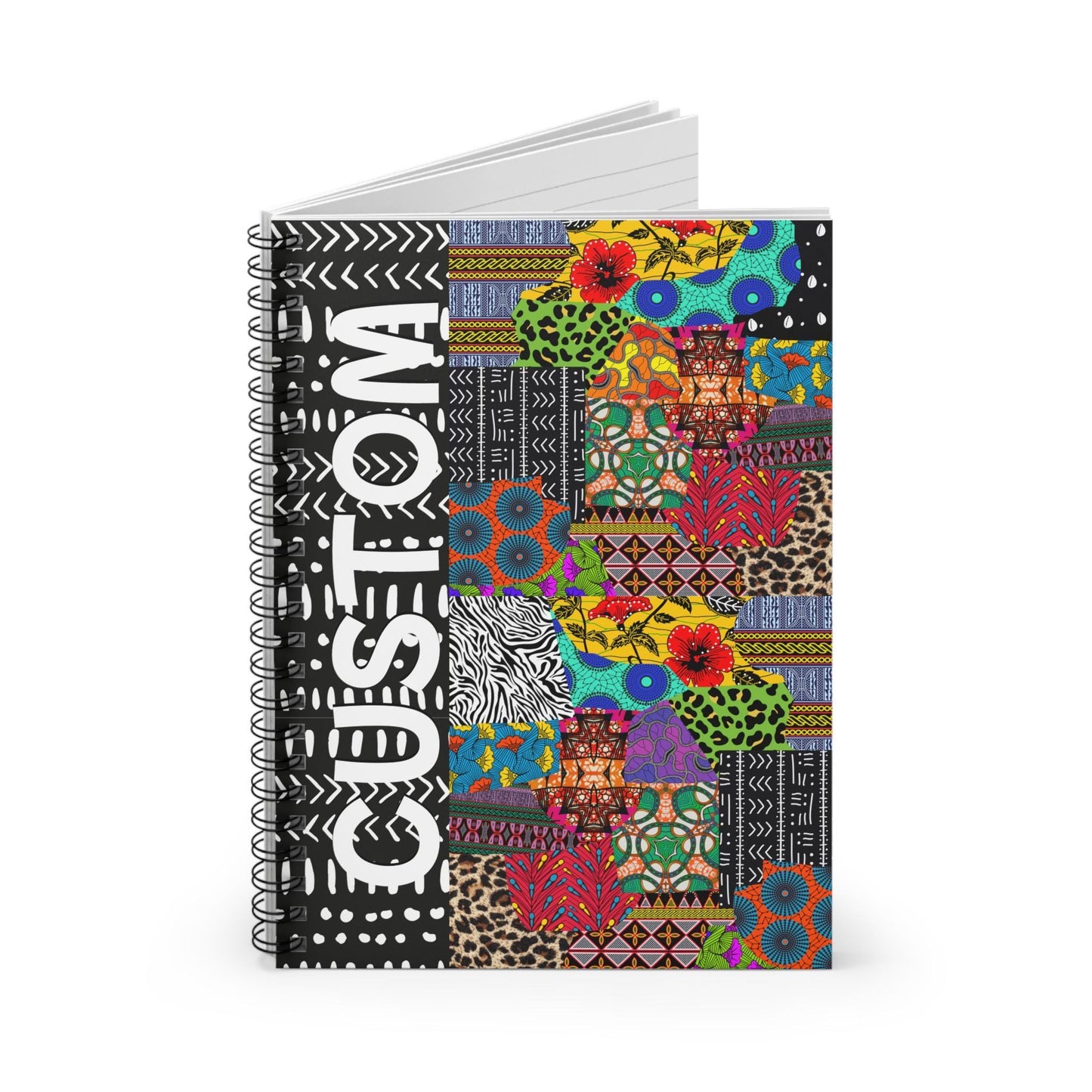 Custom Personalized African Ankara and Mudcloth Design - Front Cover Spiral Notebook - Ruled Li