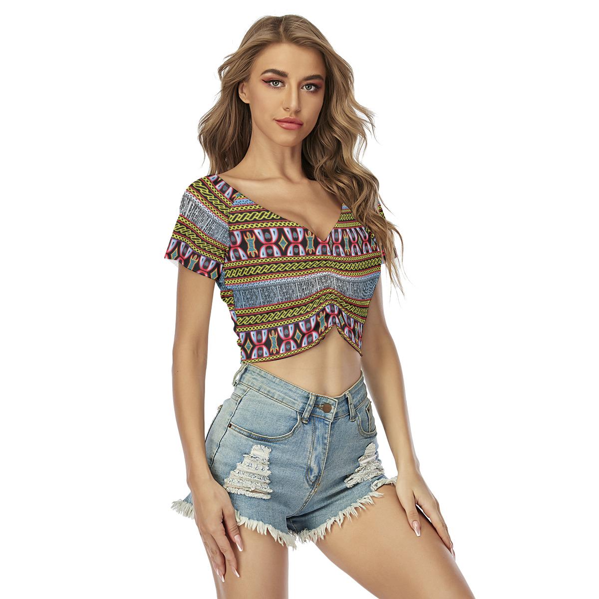 Mixed African Print Crop Top, Stretchy Summer Festival Top