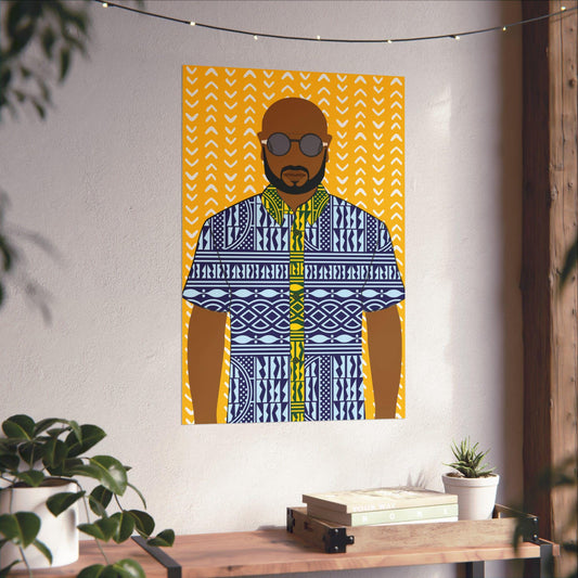 Le Monsieur in Blue Ndop on Yellow Premium Matte Vertical Posters