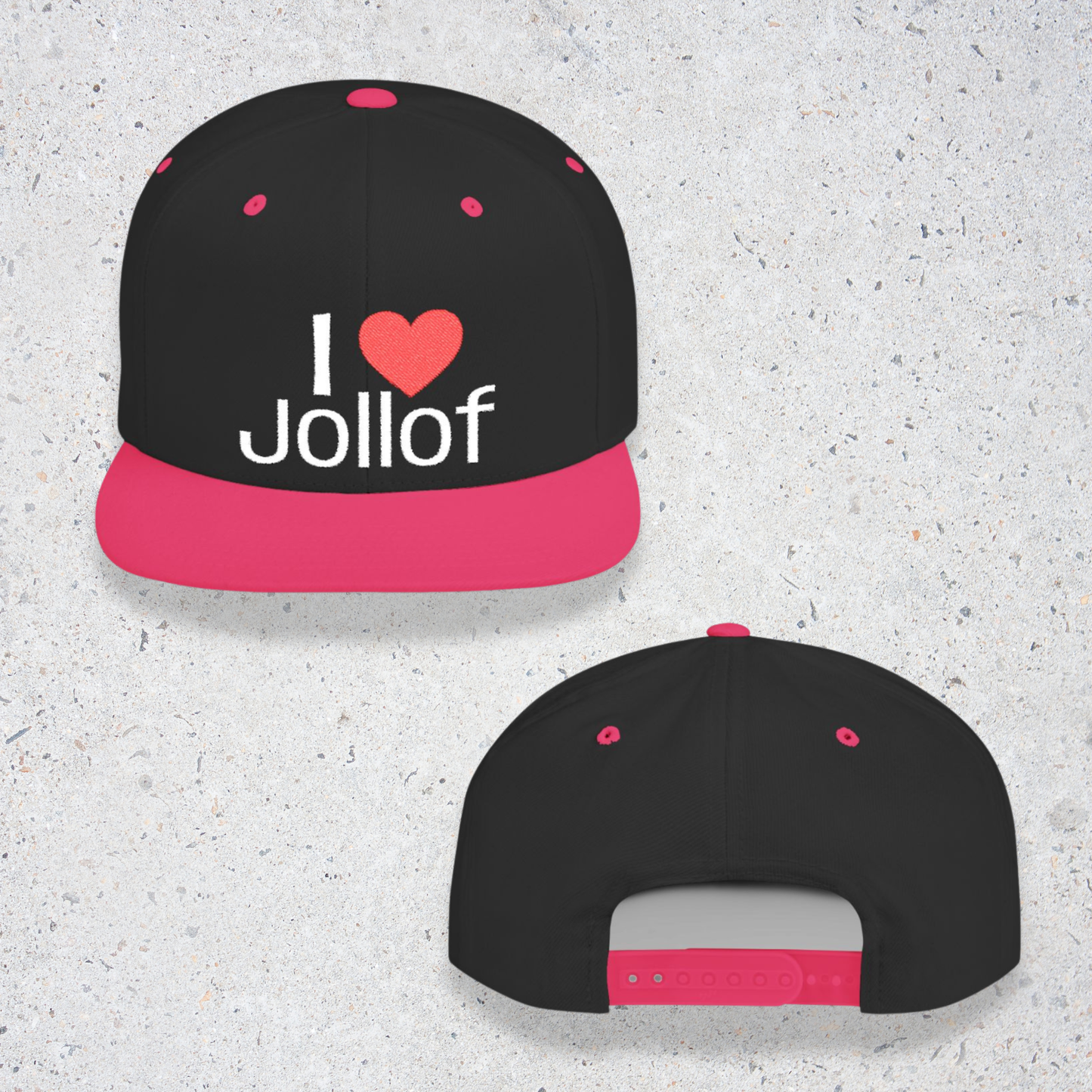 I luv Jollof Flat Bill Snapback Hat, Embroidered Adjustable One Size Cap