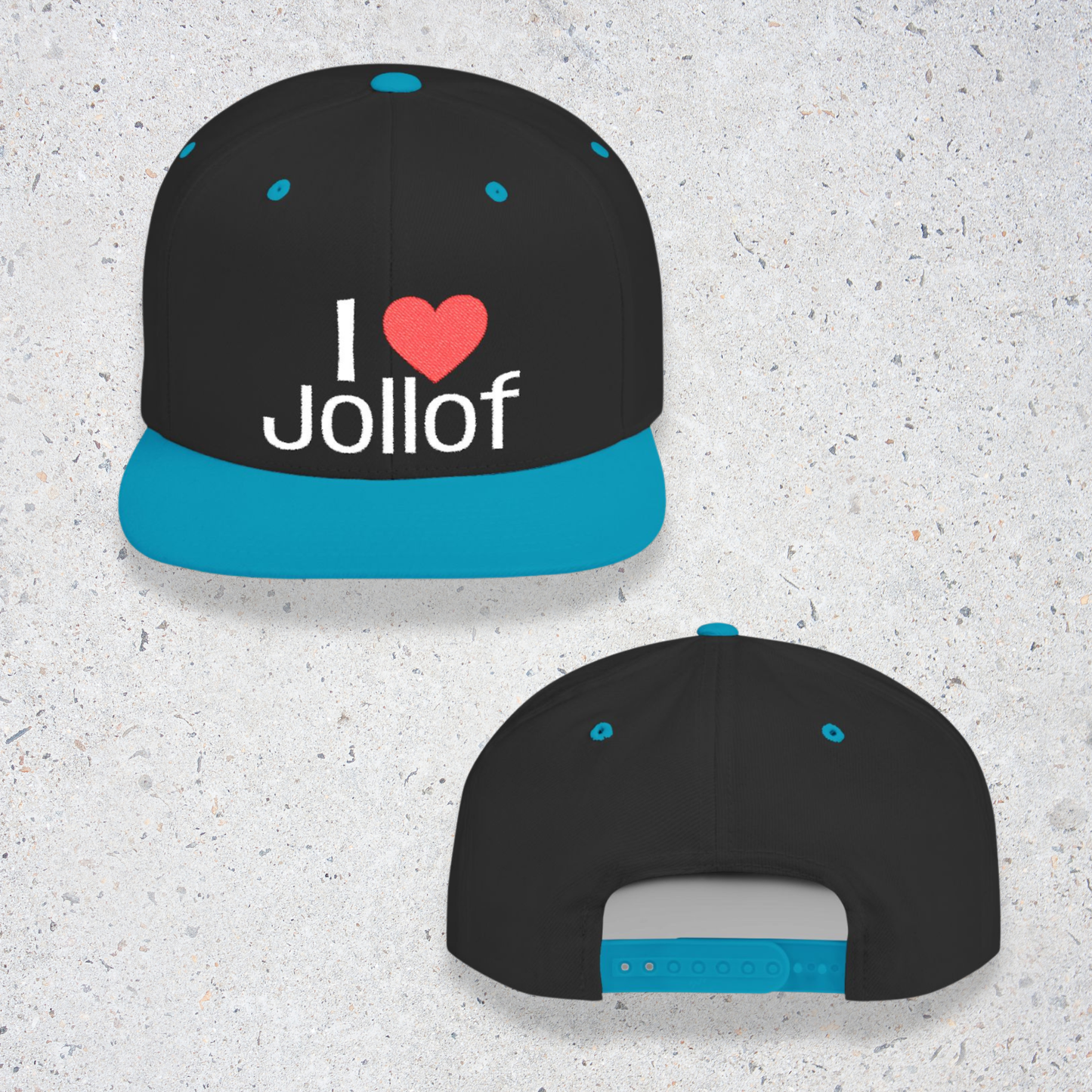 I luv Jollof Flat Bill Snapback Hat, Embroidered Adjustable One Size Cap