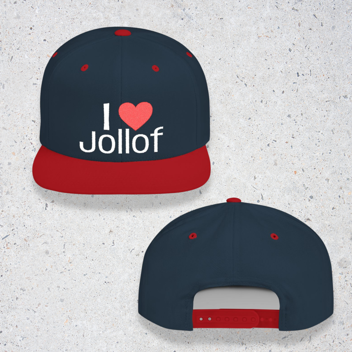 I luv Jollof Flat Bill Snapback Hat, Embroidered Adjustable One Size Cap