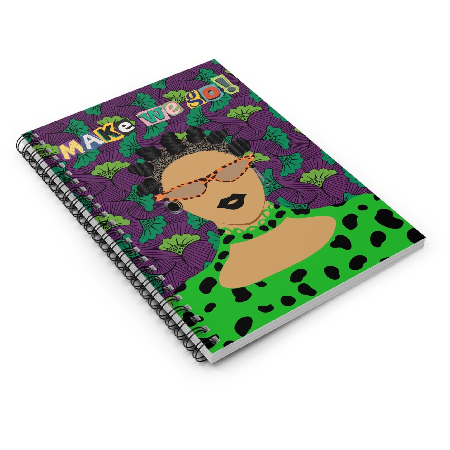a spiral notebook with an image of a woman wearing sunglasses