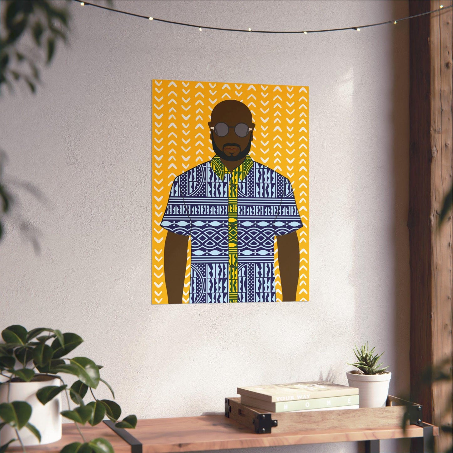 Le Monsieur in Blue Ndop on Yellow Premium Matte Vertical Posters