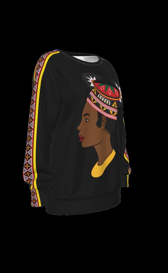 Bamenda Toghu Hat Lady All-Over Print Women's Raglan Sleeve Sweatshirt