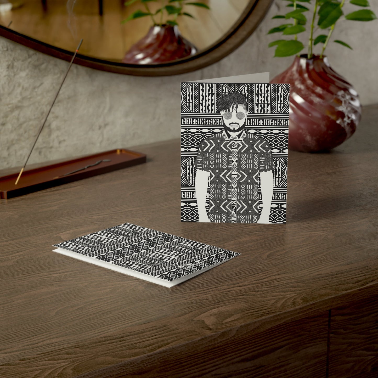 Pascale in Mudcloth (BW) on BW Ndop African Greeting Cards (1, 10pcs)
