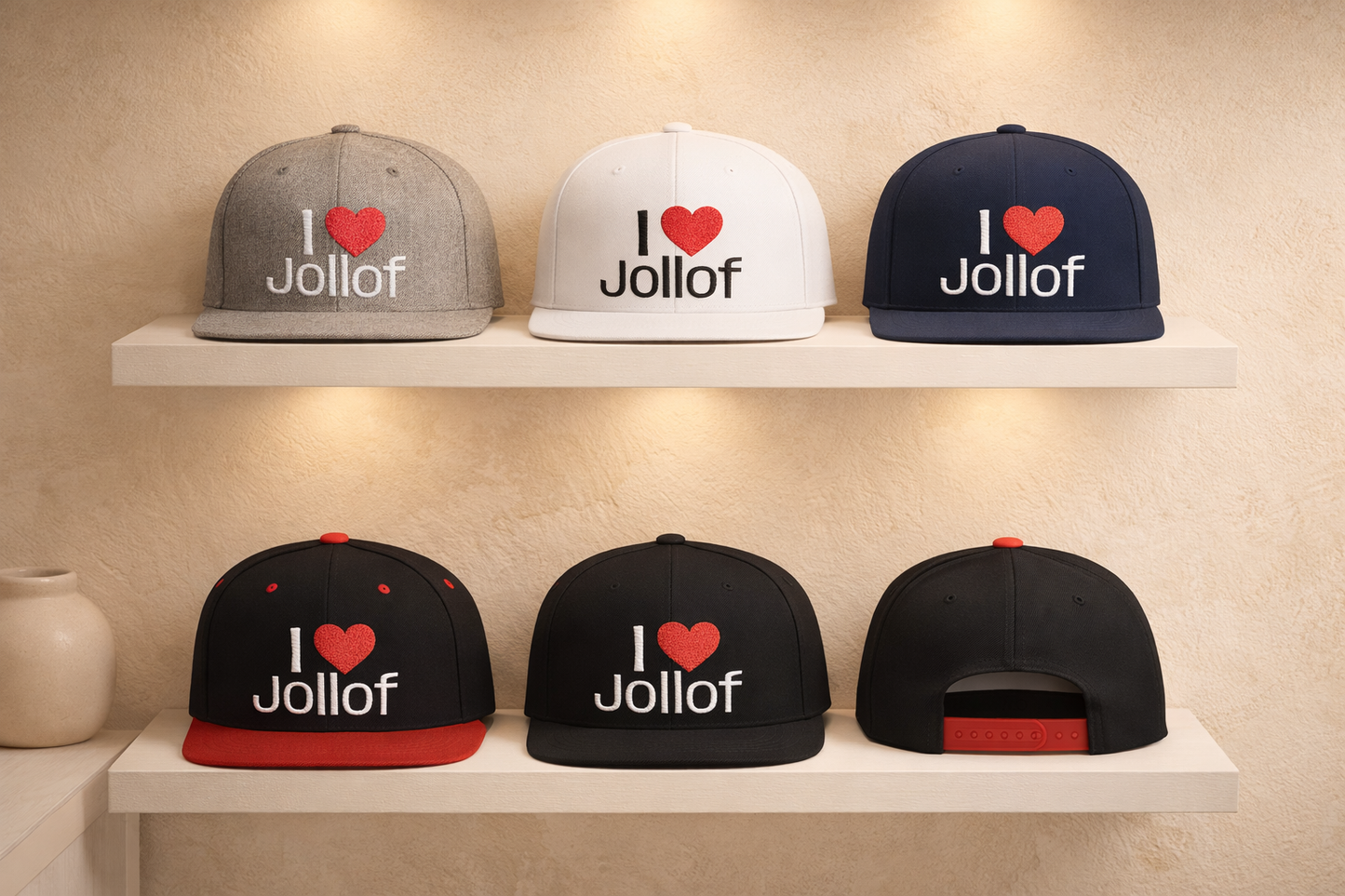 I luv Jollof Flat Bill Snapback Hat, Embroidered Adjustable One Size Cap