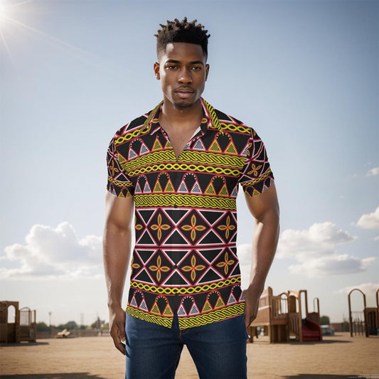 Toghu Stripe Print Mens Shirt: African Cameroon Button-Up