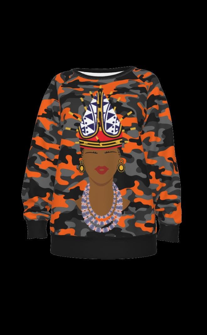 Spiky Bamenda Hat on Camo All-Over Print Women's Raglan Sleeve Sweatshirt