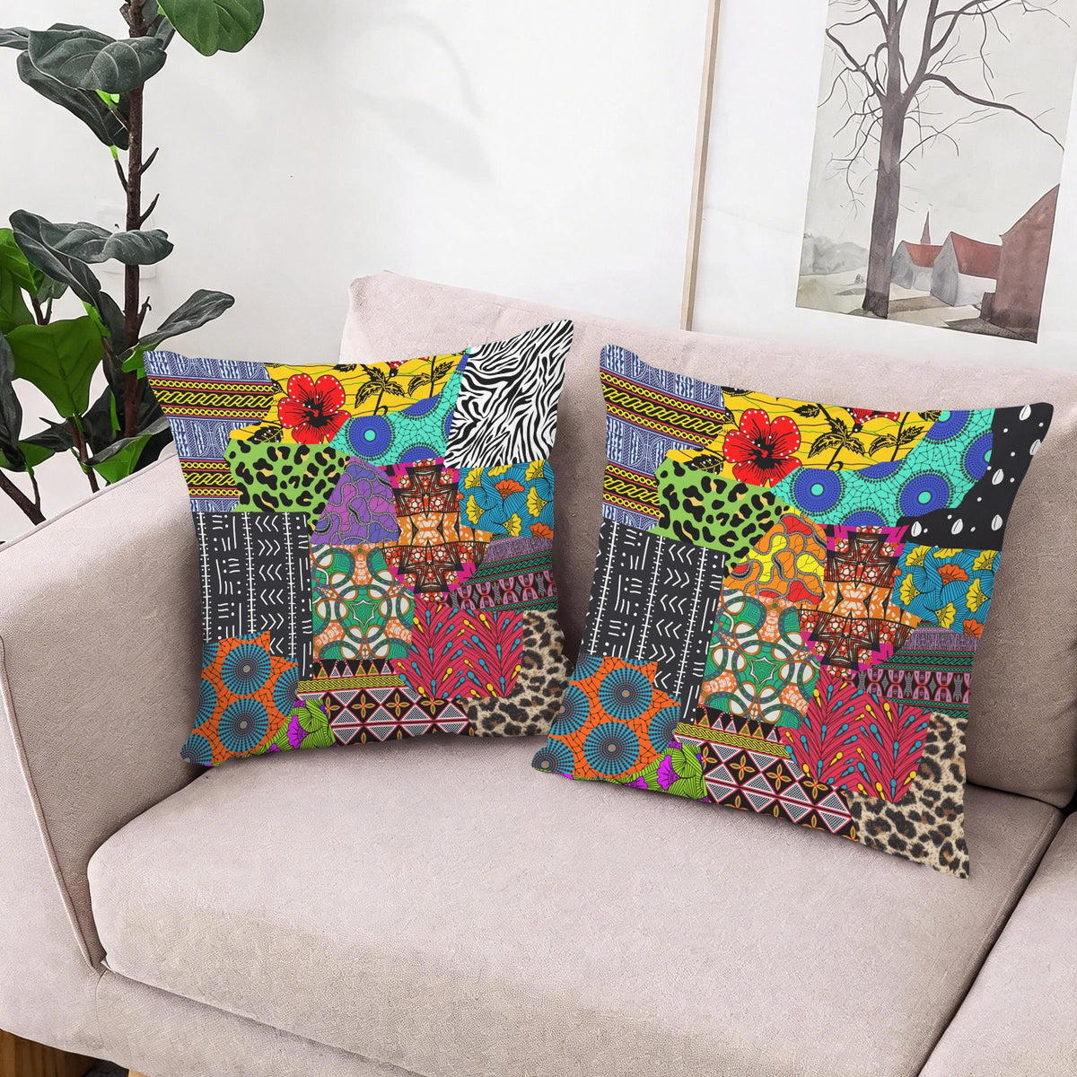 Ankara Patchwork Faux Velvet Throw Pillow Covers – Set of 2 (18" x 18" only)