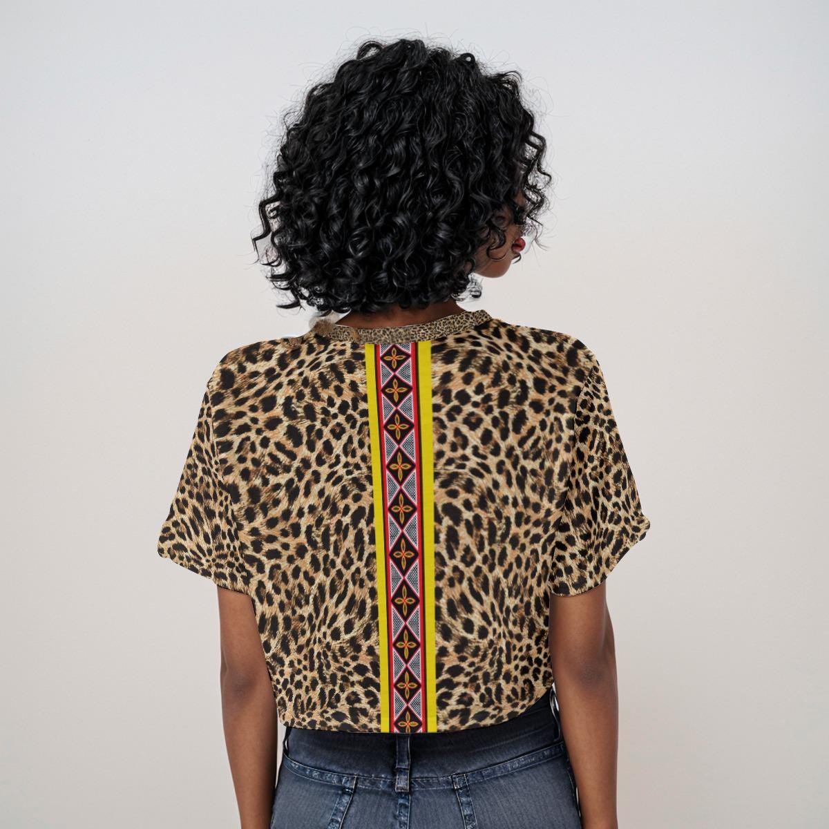 Bamenda Man on Leopard Ndop African Print Crop Top