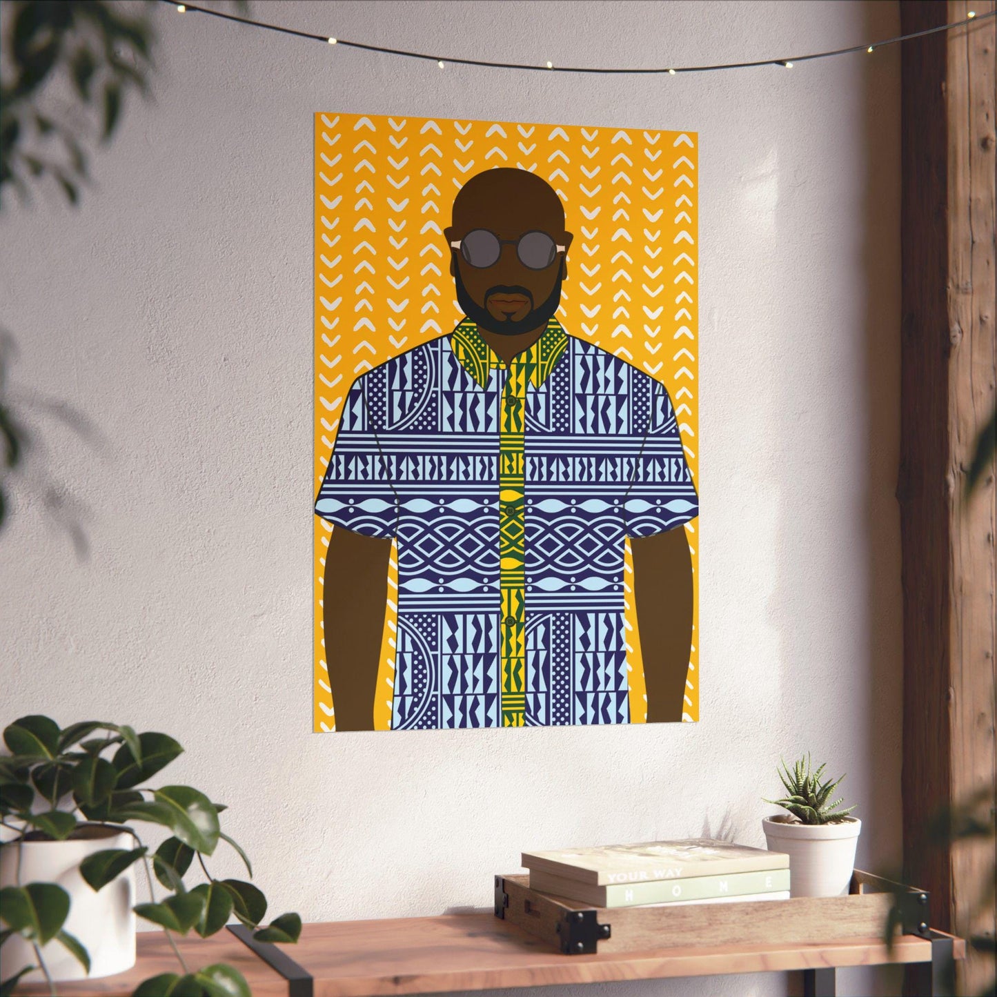 Le Monsieur in Blue Ndop on Yellow Premium Matte Vertical Posters