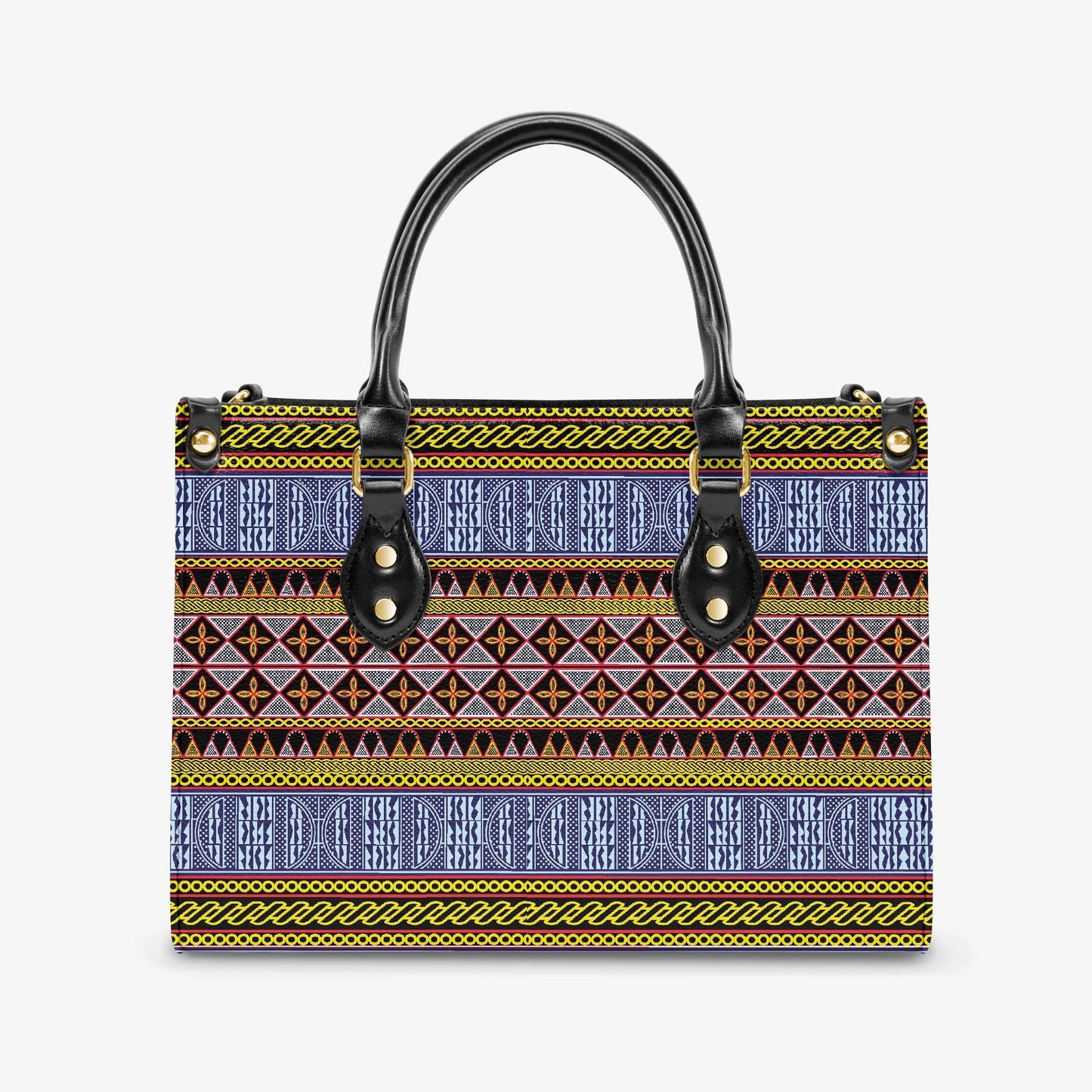 African Print Vegan Leather Tote Bag: Toghu and Ndop & BW Bells Design